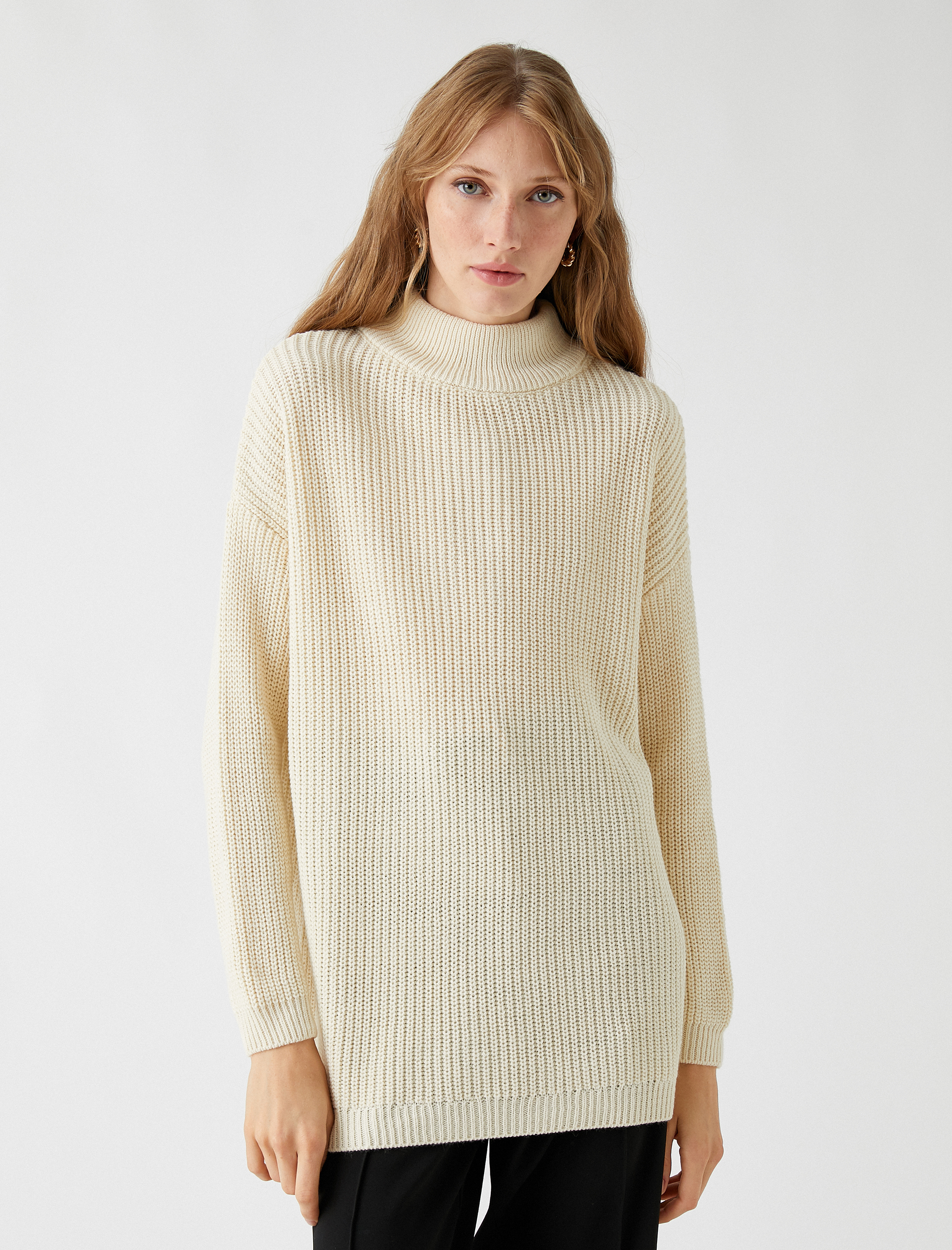   Dik Yaka Oversize Triko Kazak Kaşmir Dokulu