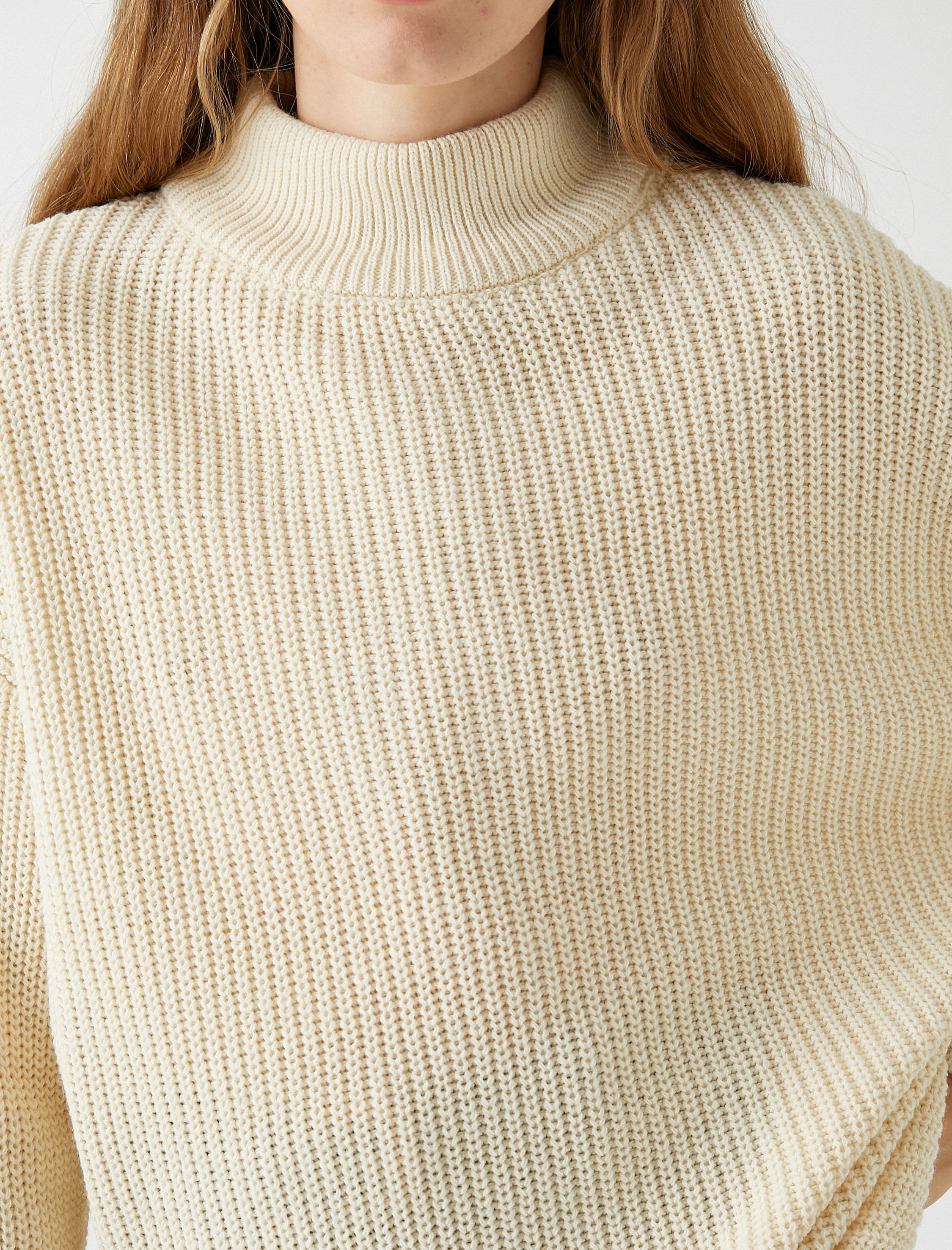   Dik Yaka Oversize Triko Kazak Kaşmir Dokulu