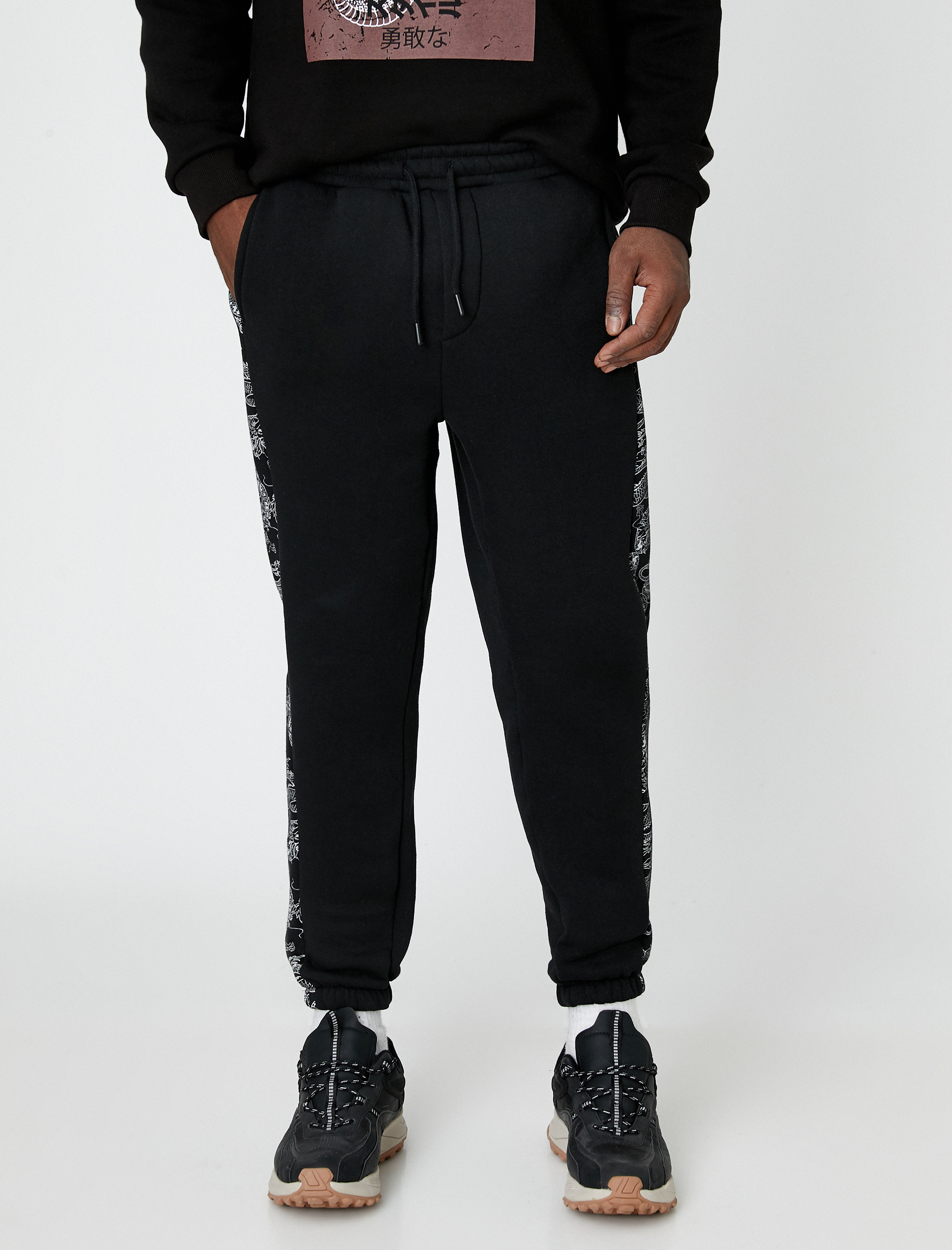 Şal Desenli Jogger Eşofman Altı Beli Bağcıklı