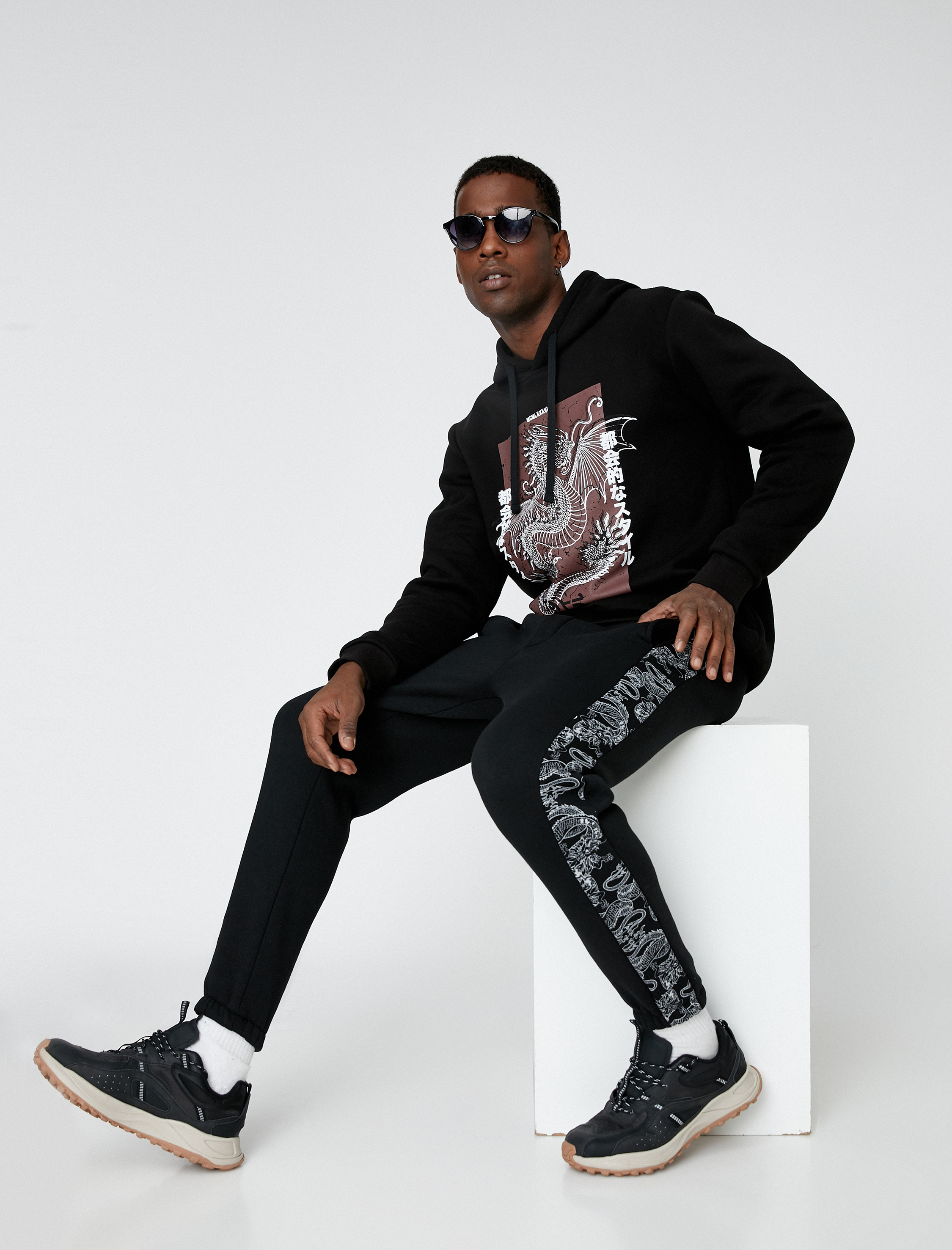 Şal Desenli Jogger Eşofman Altı Beli Bağcıklı