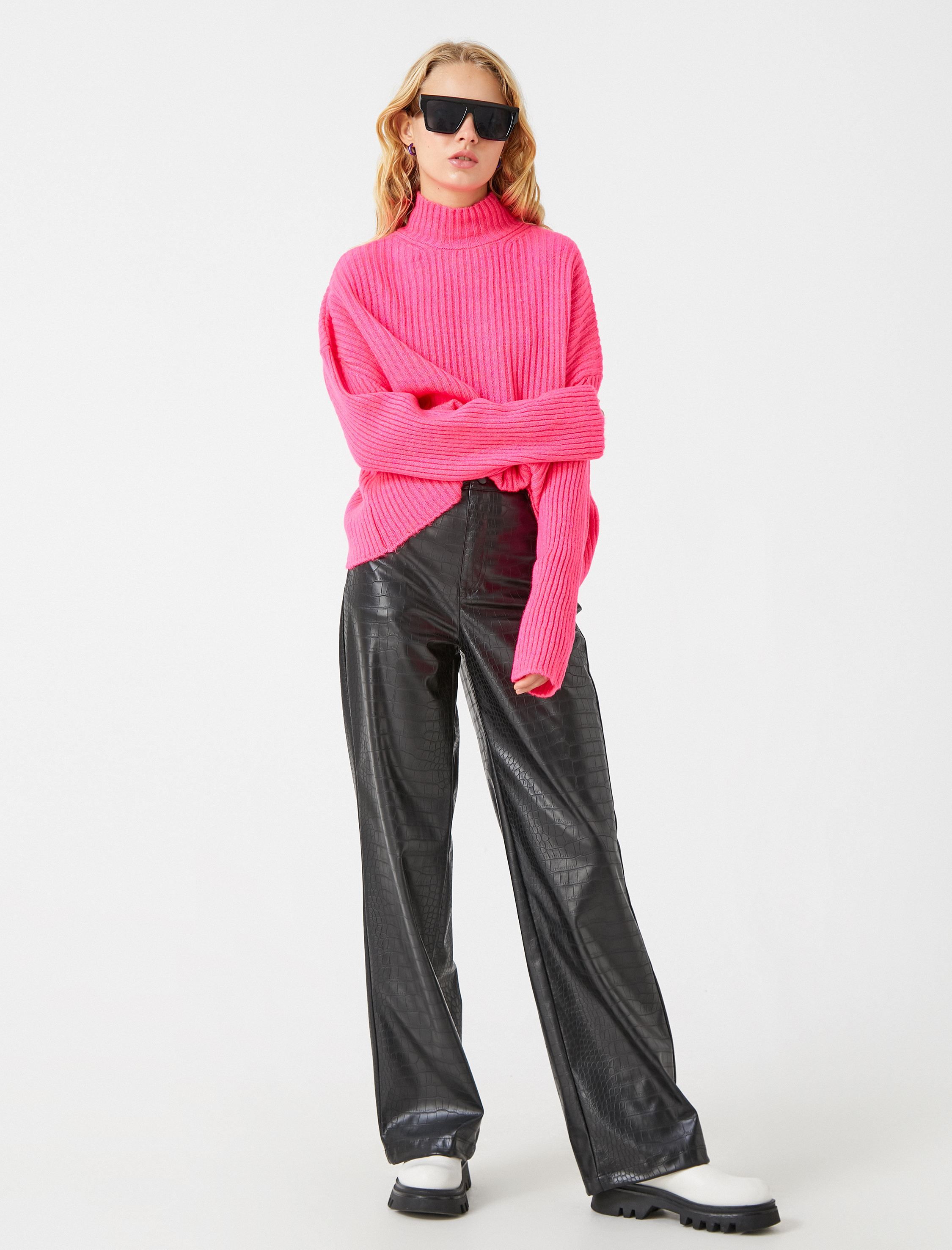   Yarım Balıkçı Yaka Kazak Triko Uzun Kollu