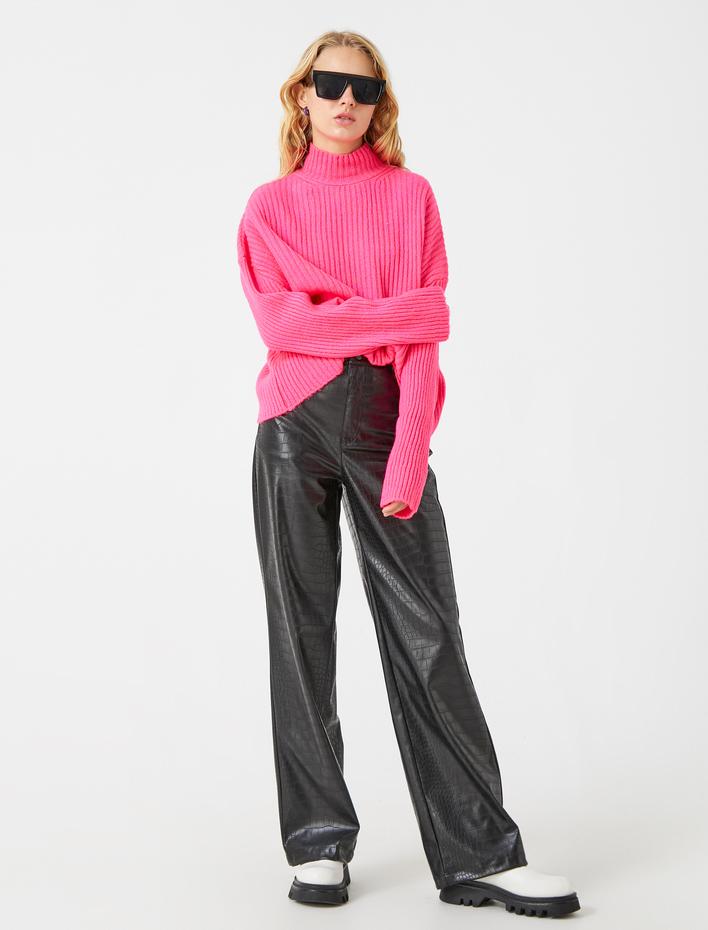  Yarım Balıkçı Yaka Kazak Triko Uzun Kollu