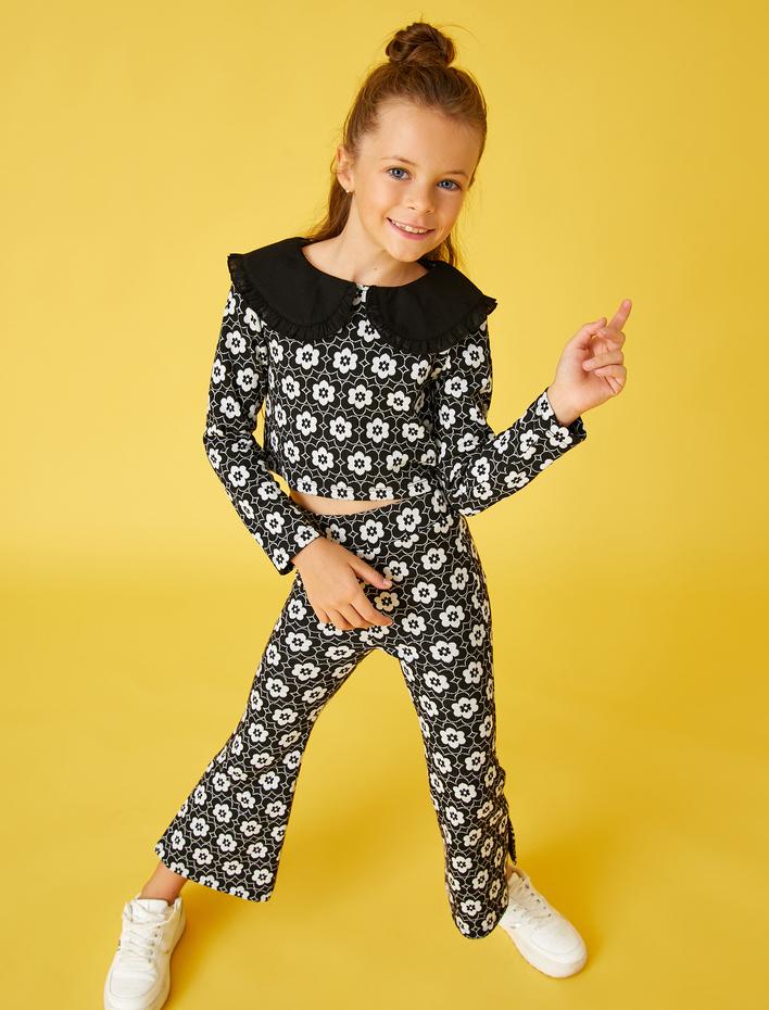 Kız Çocuk Crop Tişört Uzun Kollu Bebe Yaka