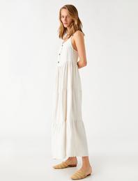 Askılı Uzun Viskon Elbise Düğme Detaylı