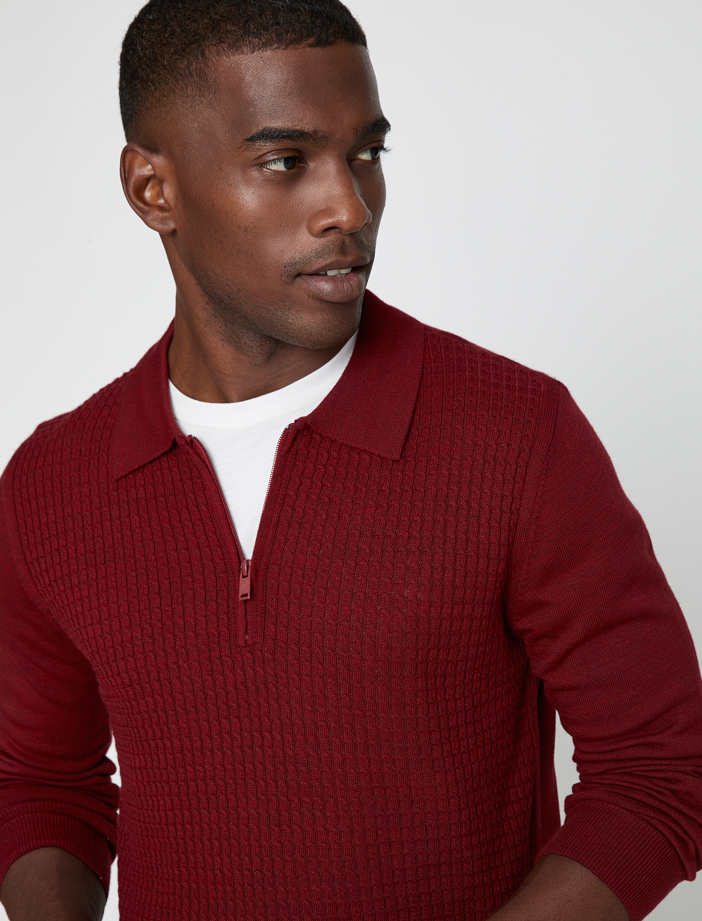   Polo Yaka Kazak Fermuar Detaylı