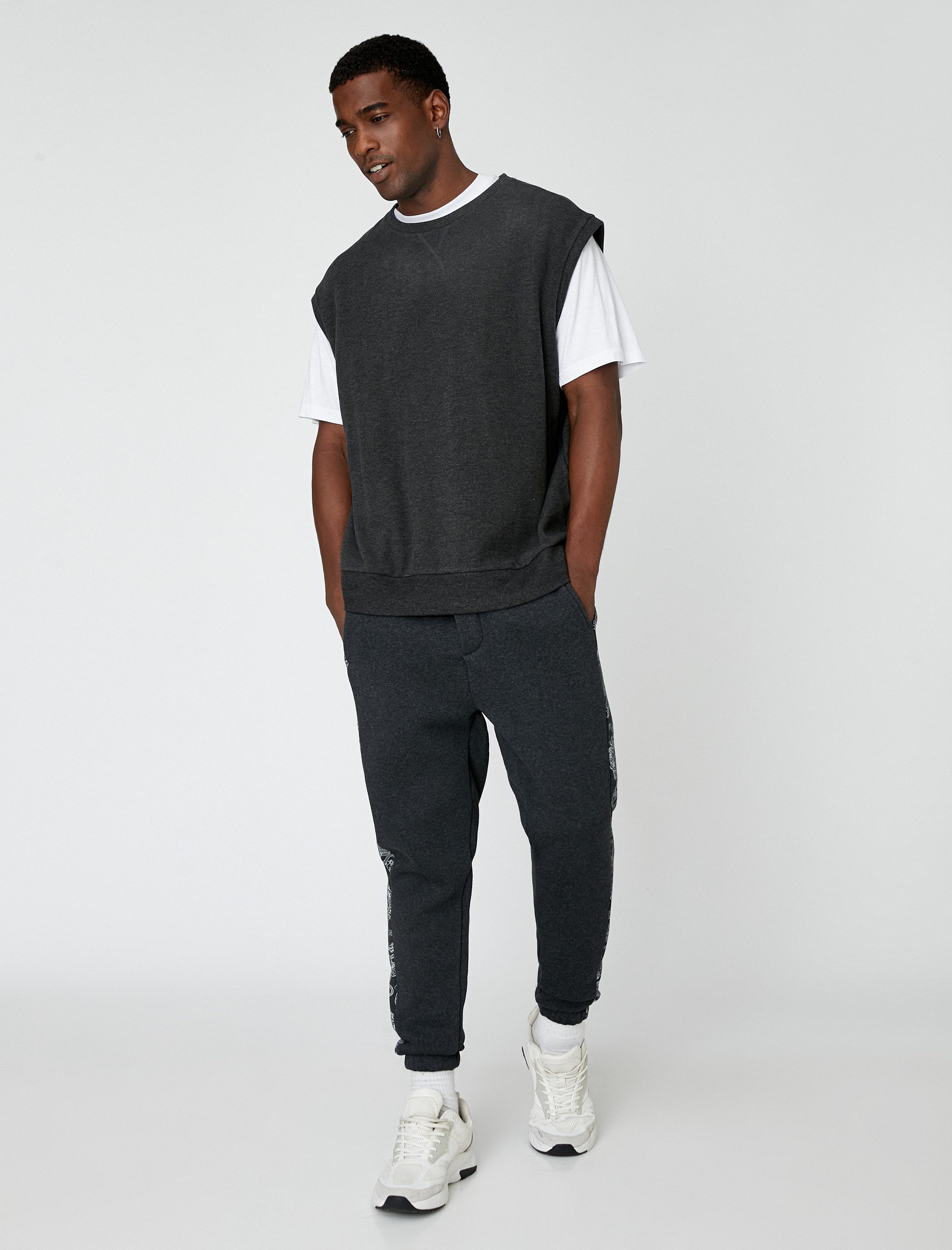 Şal Desenli Jogger Eşofman Altı Beli Bağcıklı