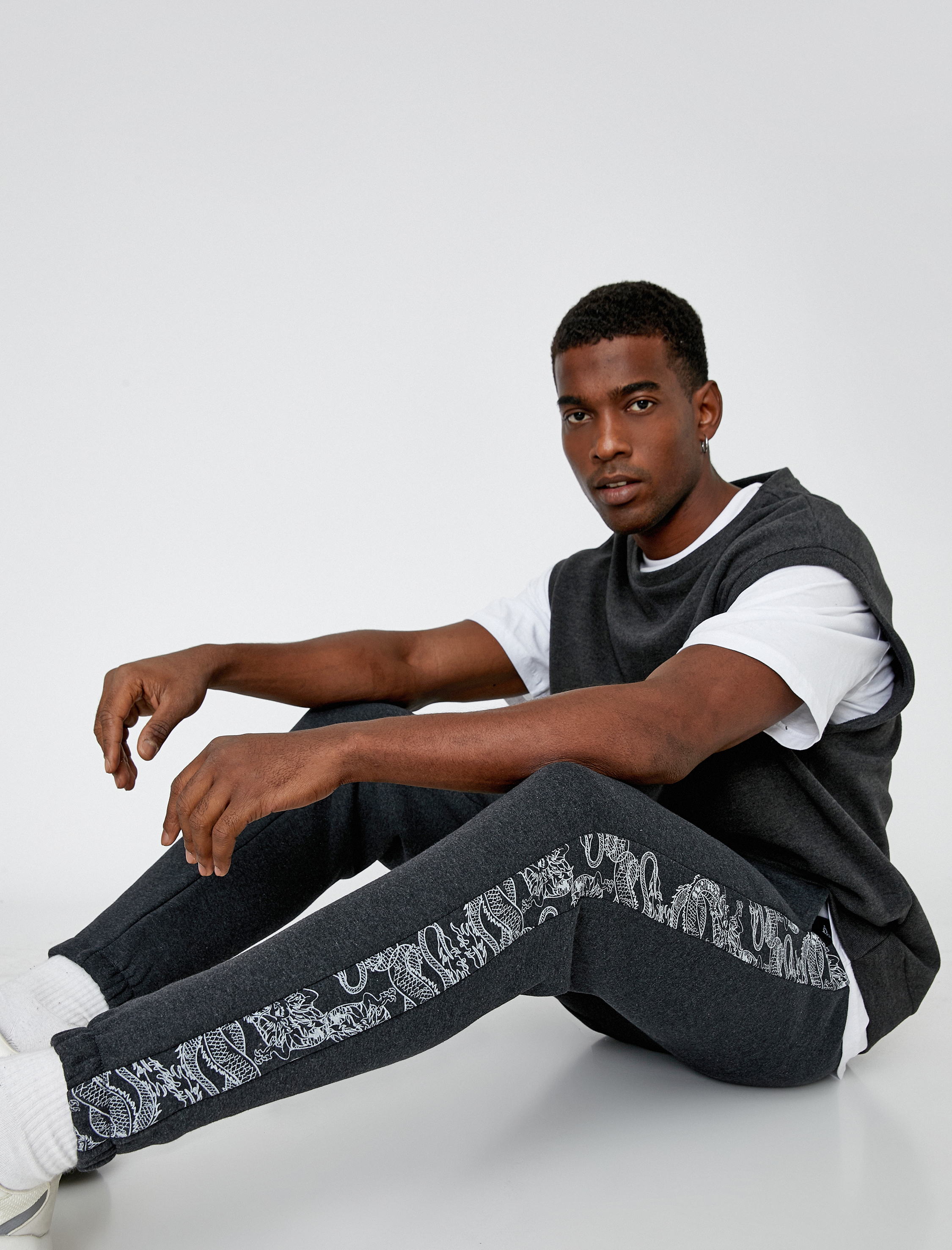 Şal Desenli Jogger Eşofman Altı Beli Bağcıklı