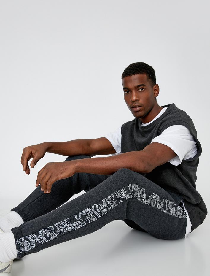  Şal Desenli Jogger Eşofman Altı Beli Bağcıklı