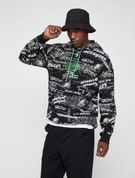 Kapşonlu Oversize Sweatshirt Şardonlu Yazı Baskılı