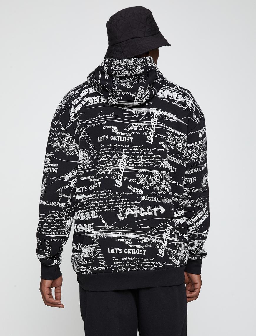   Kapşonlu Oversize Sweatshirt Şardonlu Yazı Baskılı