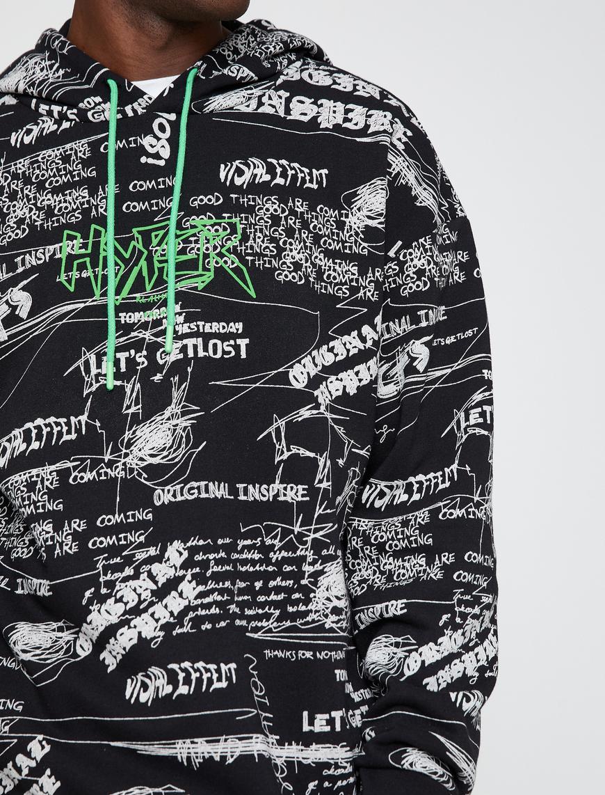   Kapşonlu Oversize Sweatshirt Şardonlu Yazı Baskılı