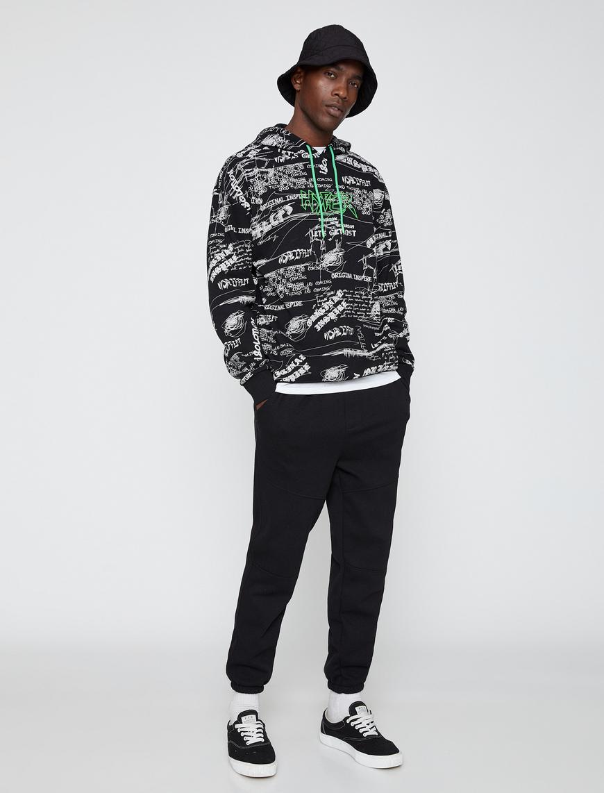   Kapşonlu Oversize Sweatshirt Şardonlu Yazı Baskılı