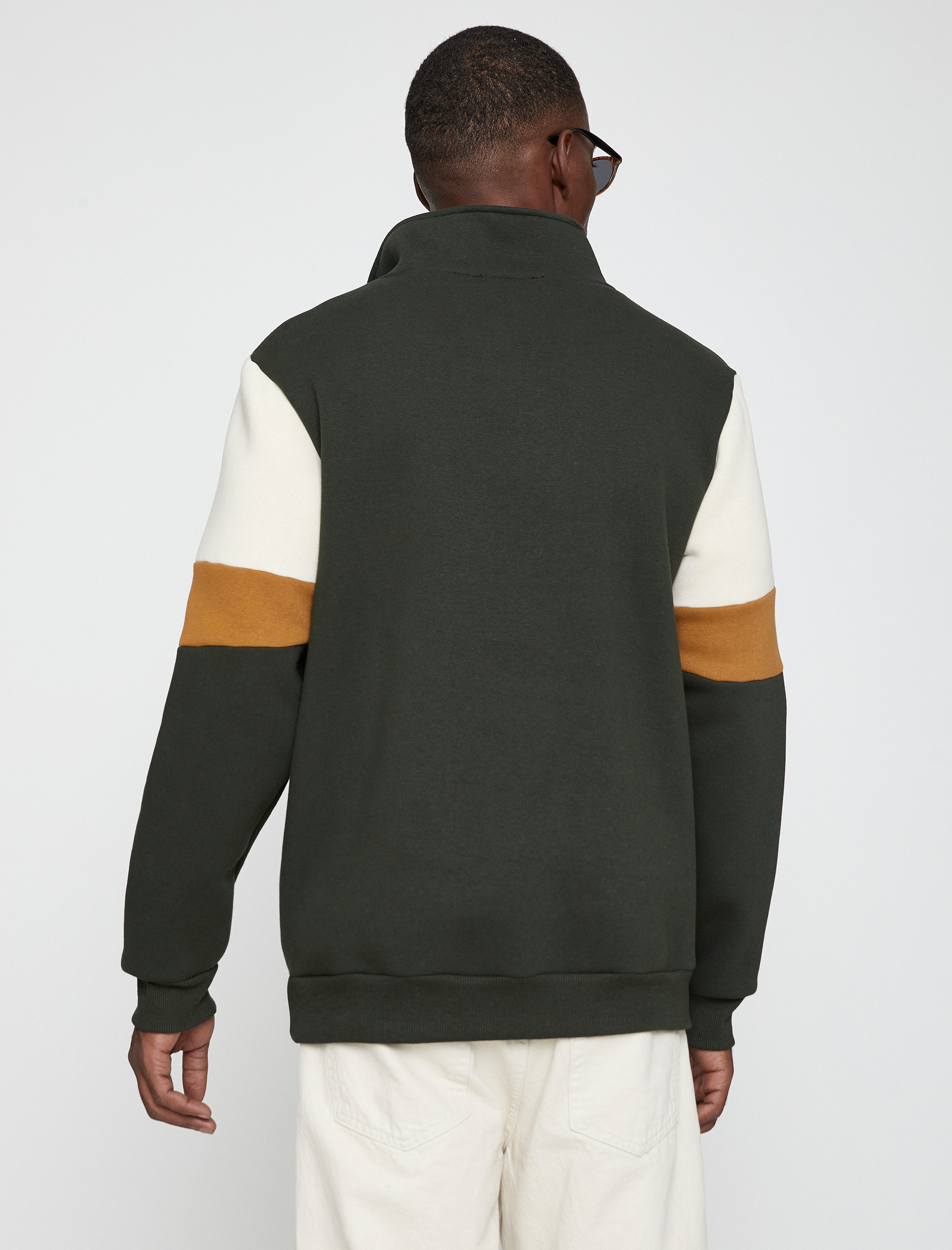   Dik Yaka Sweatshirt Şardonlu Renk Bloklu Fermuarlı