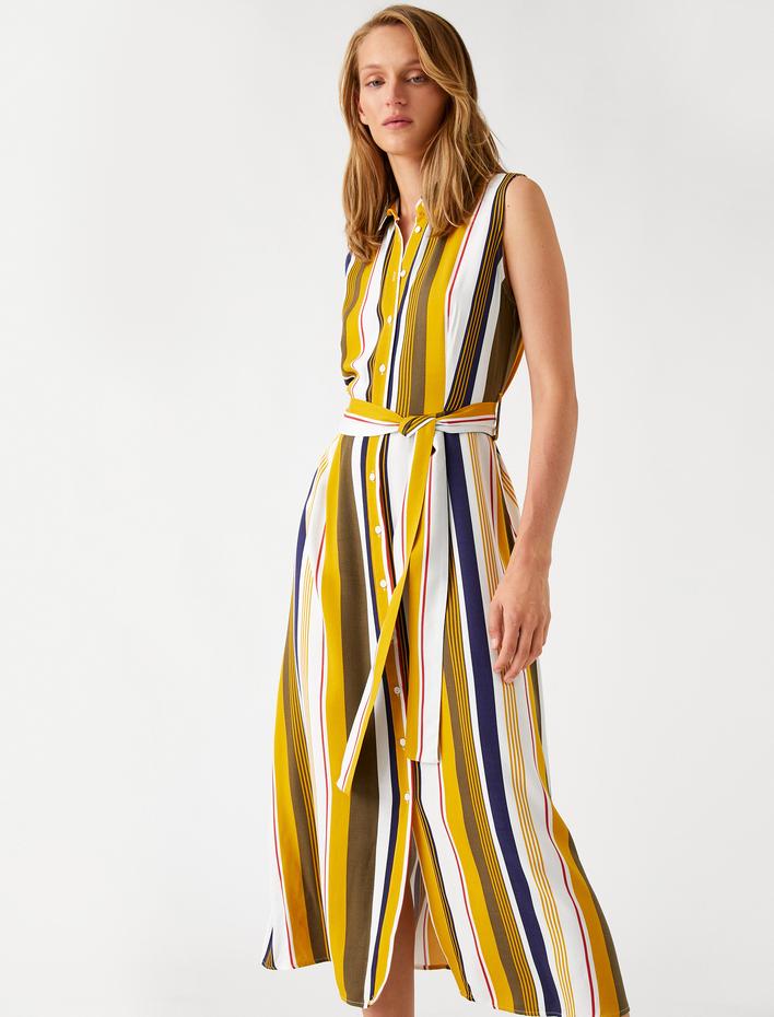  Gömlek Elbise Viskon Kuşaklı