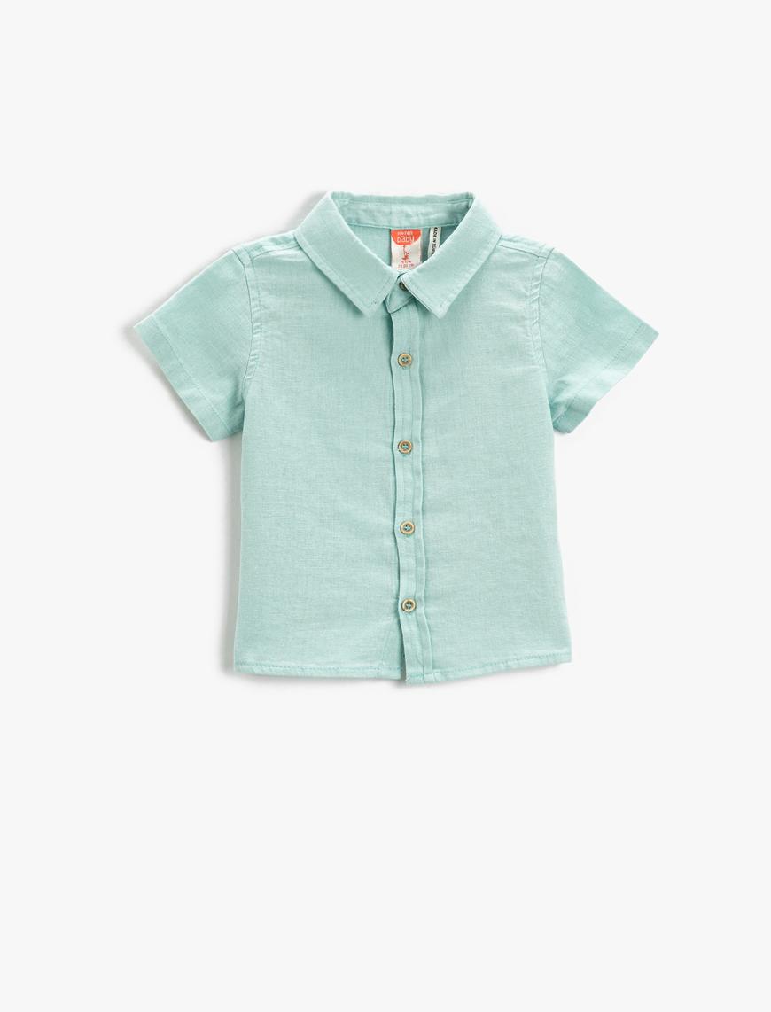  Erkek Bebek Keten Karışımlı Kısa Kollu Gömlek