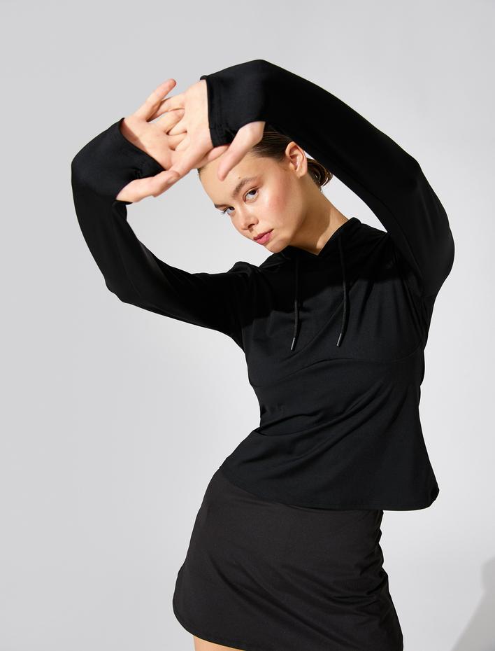  Kapüşonlu Spor Sweatshirt Hafif Kumaş İpeksi Dokulu