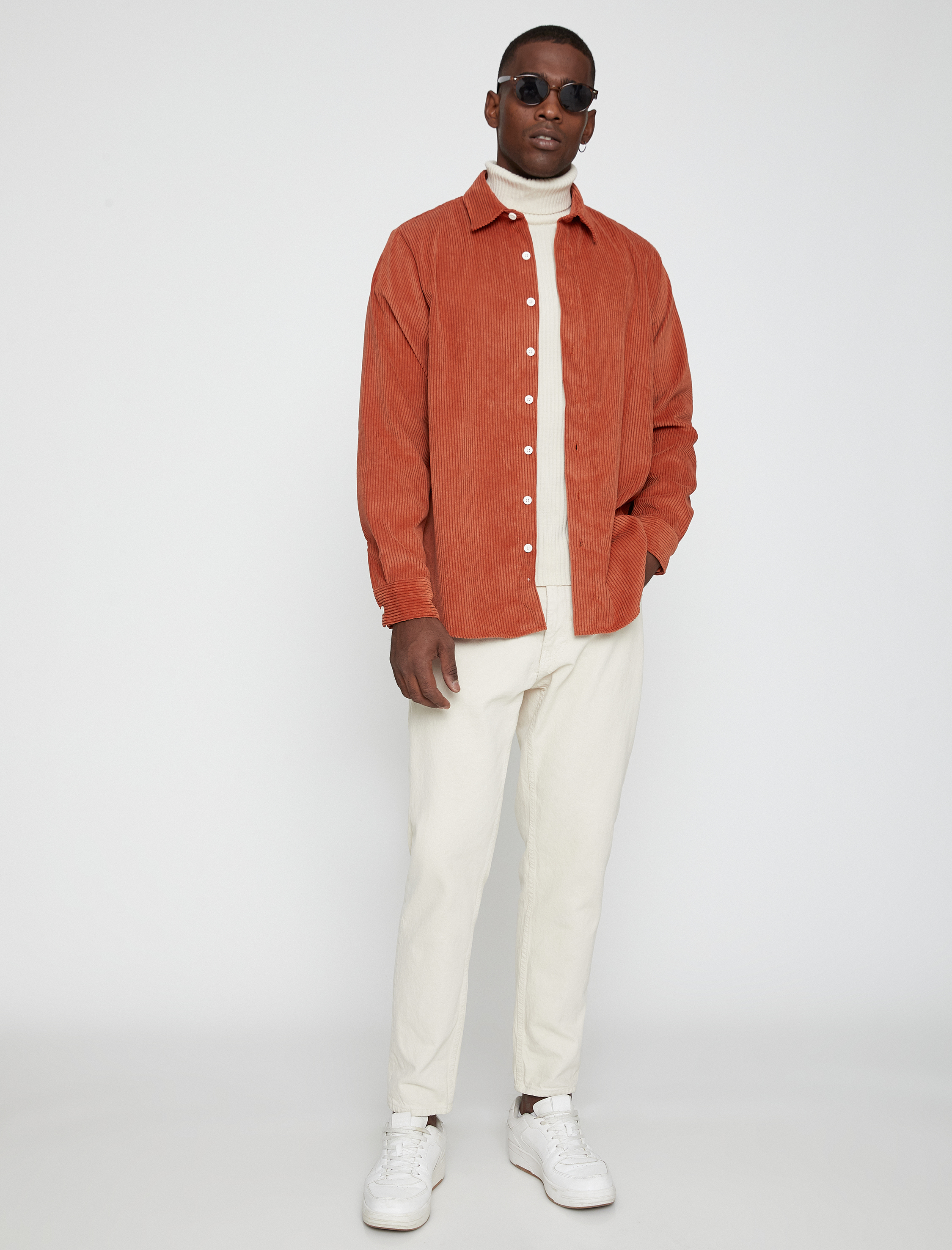   Fitilli Kadife Gömlek Uzun Kollu