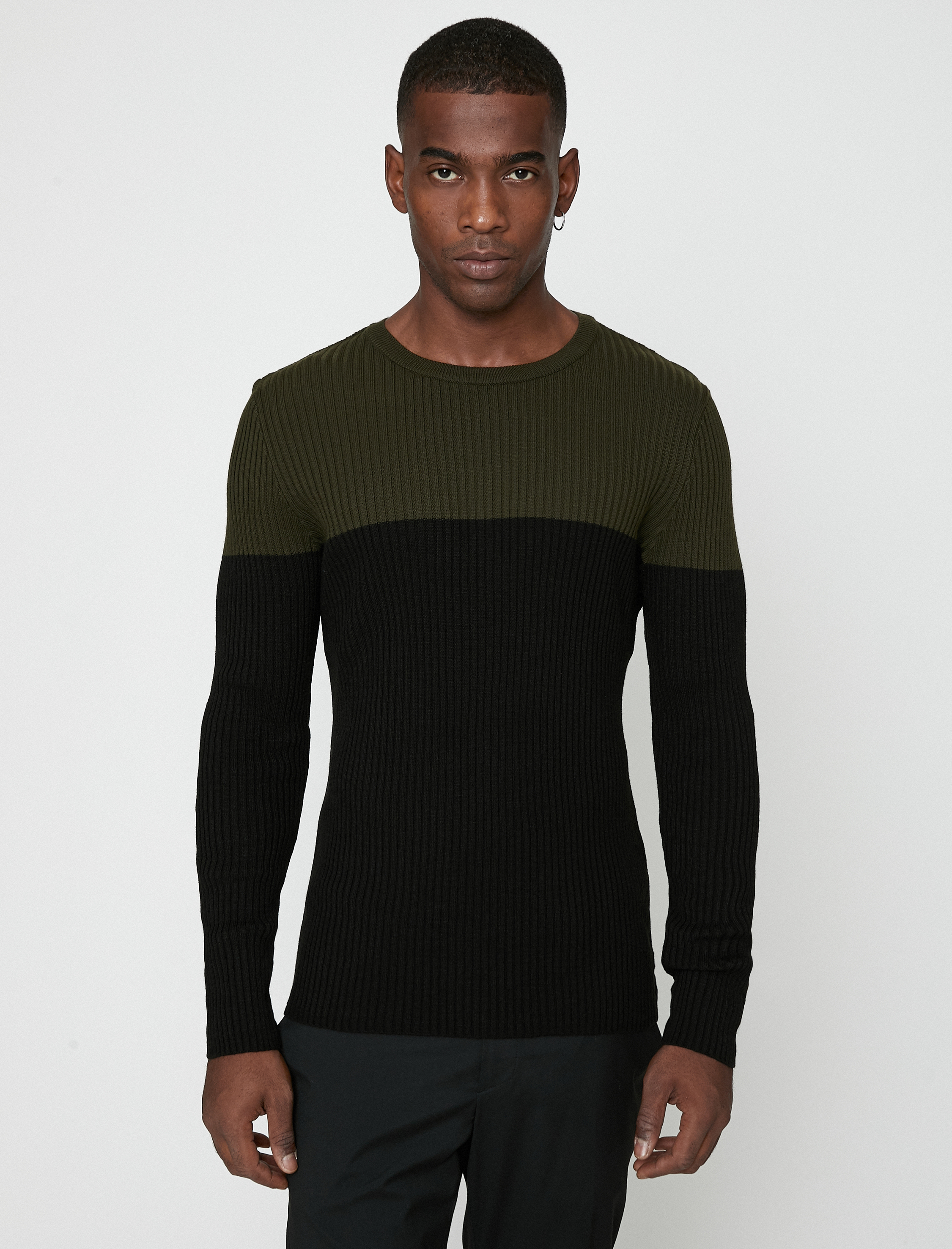   Basic Kazak Renk Bloklu Bisiklet Yaka