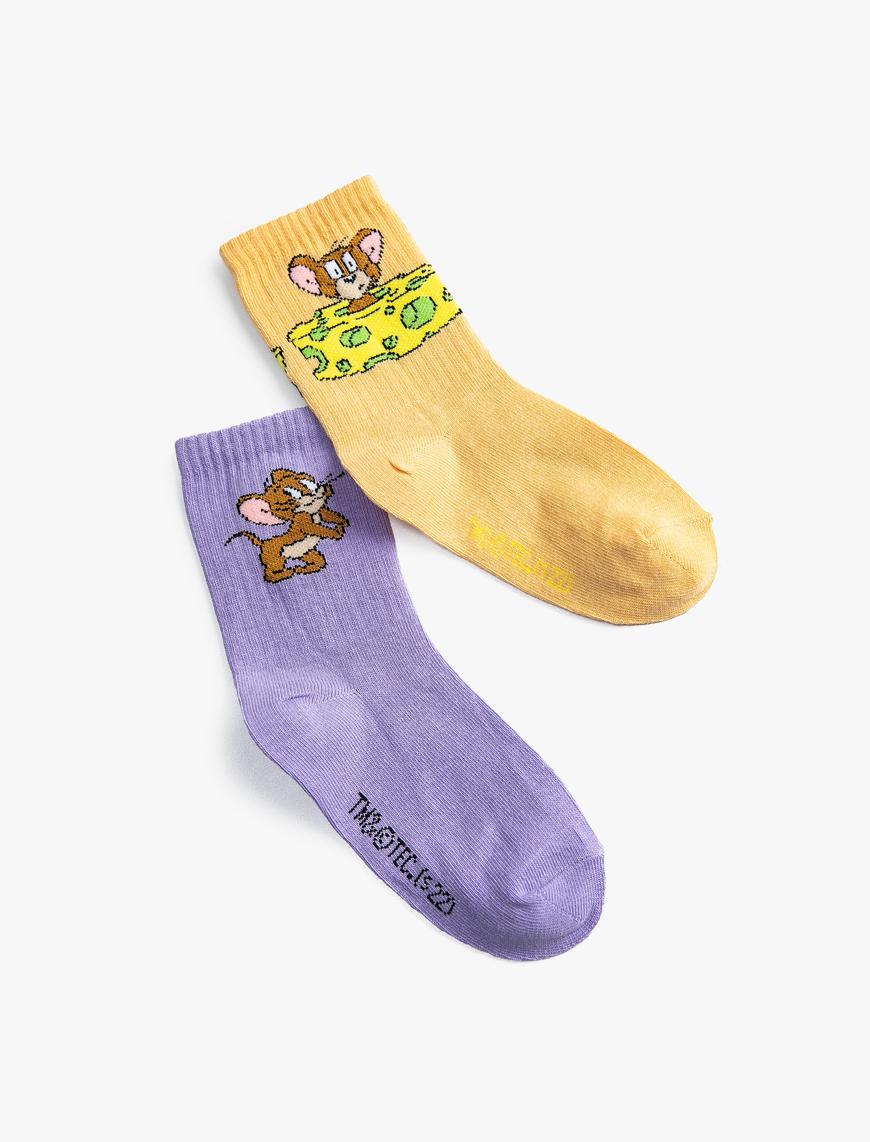  Kız Çocuk 2'li Tom ve Jerry Baskılı Çorap Seti Lisanslı