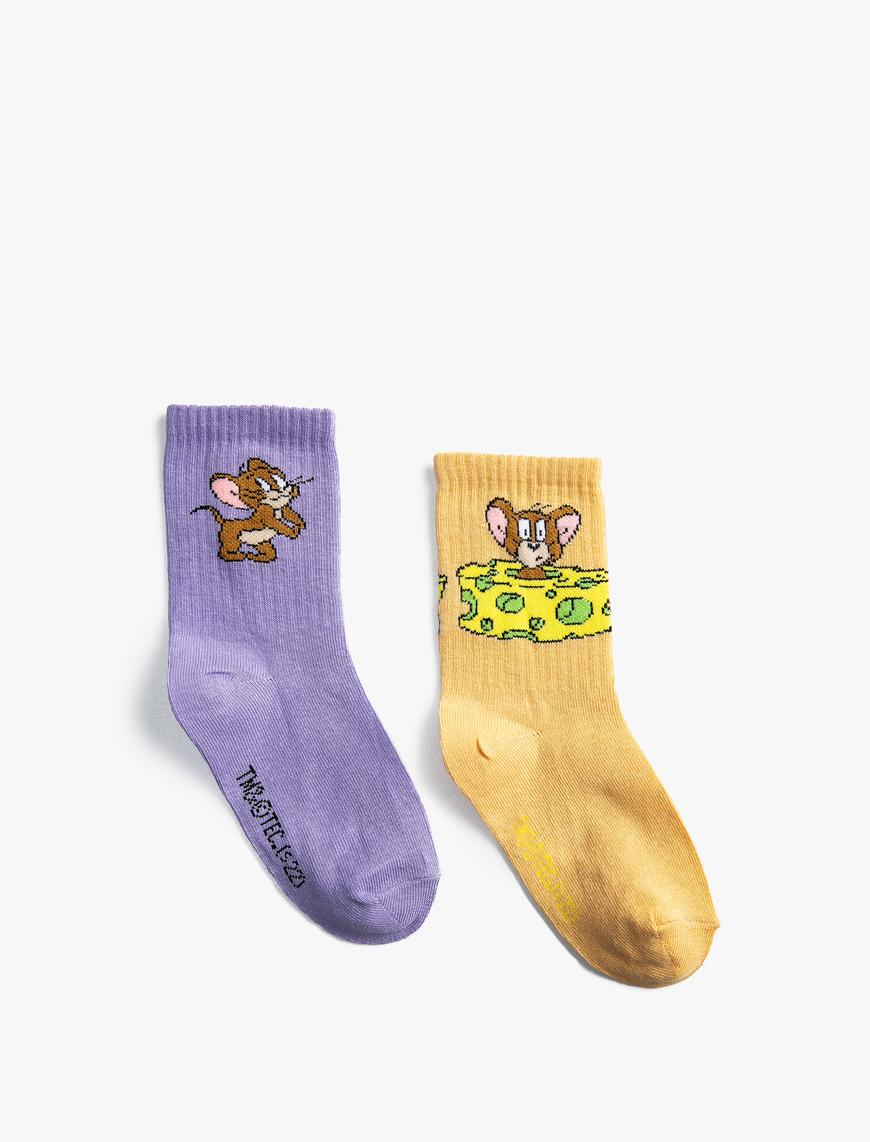  Kız Çocuk 2'li Tom ve Jerry Baskılı Çorap Seti Lisanslı