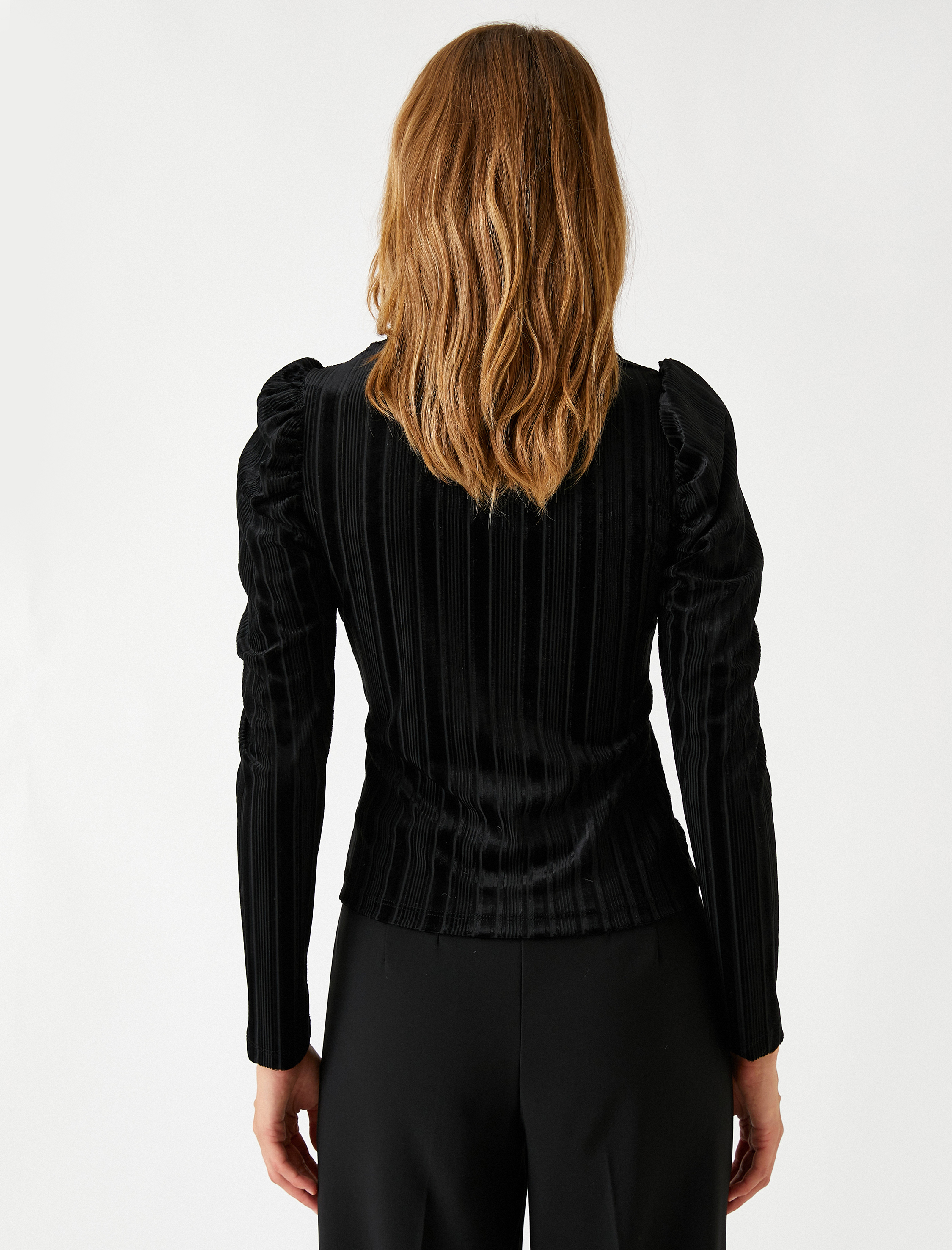   Kadife Bluz Vatkalı Bisiklet Yaka