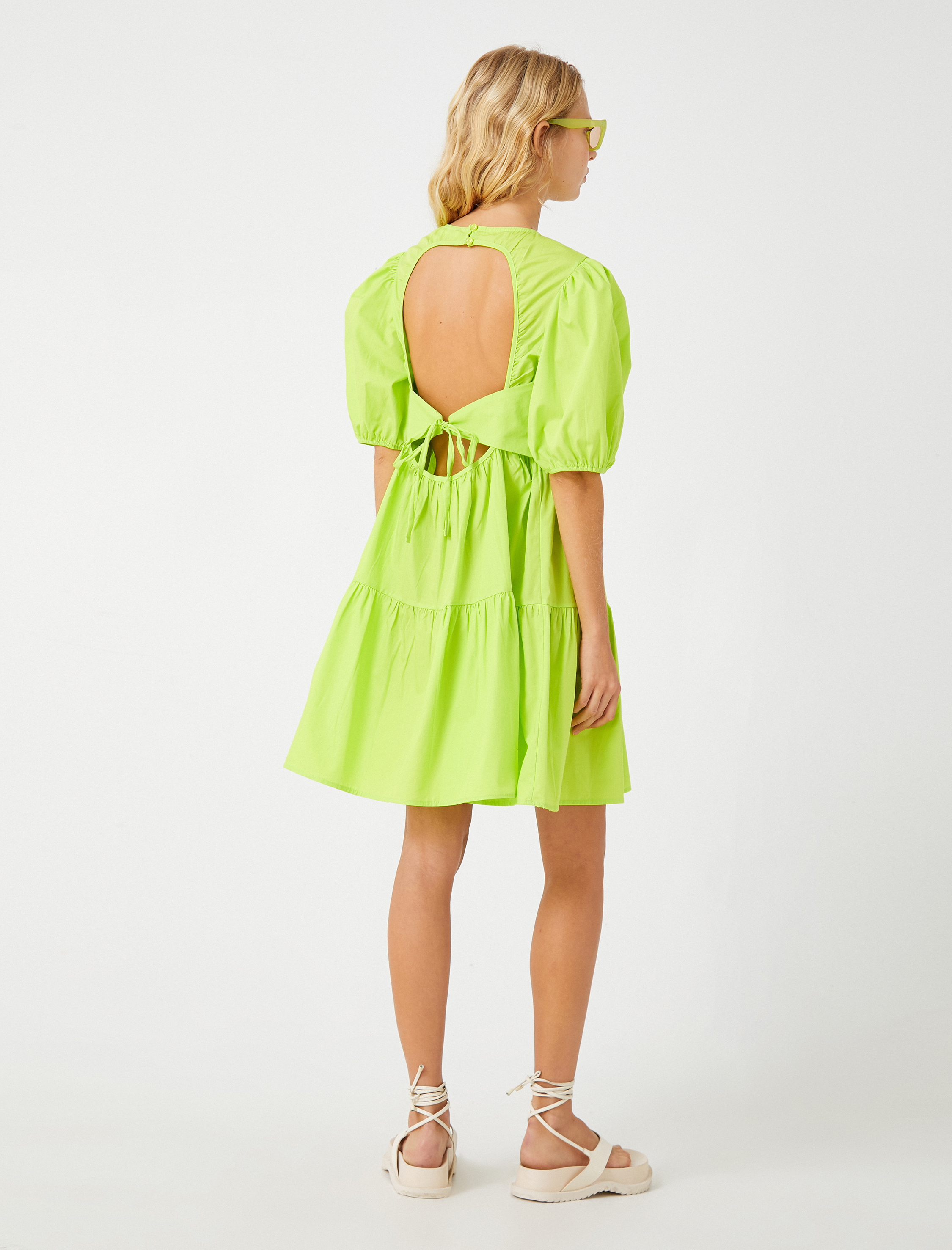   Balon Kol Elbise Bisiklet Yaka Fiyonk Detaylı