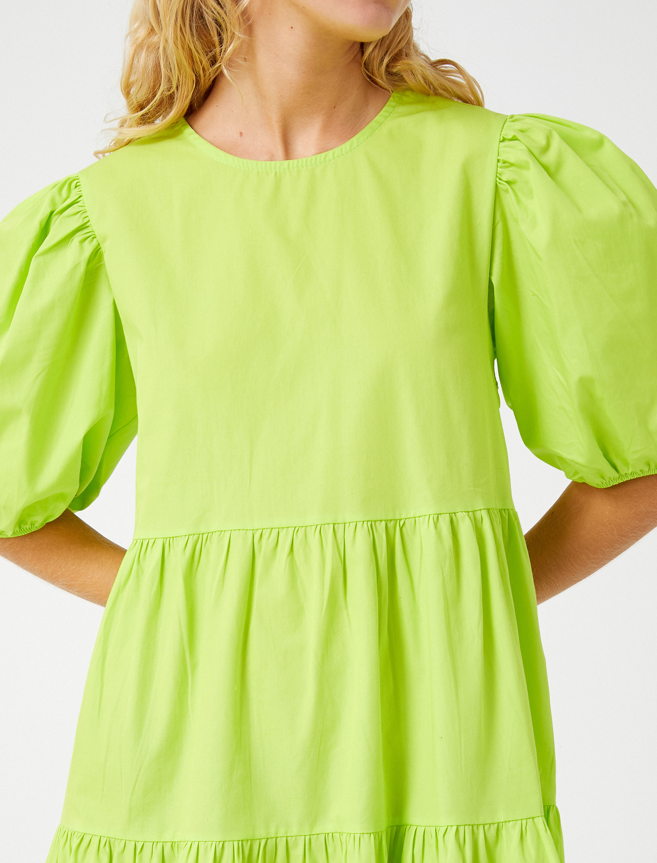   Balon Kol Elbise Bisiklet Yaka Fiyonk Detaylı