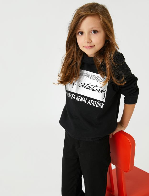  Kız Çocuk Atatürk İmzalı Baskılı Sweatshirt Pamuklu