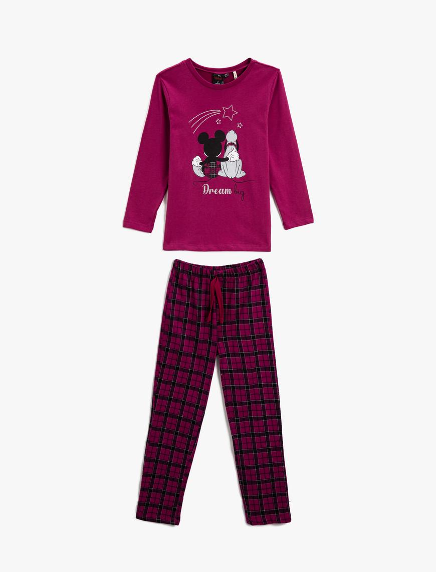  Kız Çocuk Kışlık Pijama Takımı Mickey Mouse Baskılı Lisanslı