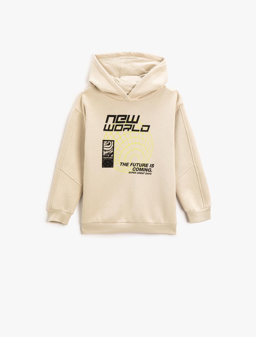  Erkek Çocuk Baskılı Kapüşonlu Sweatshirt