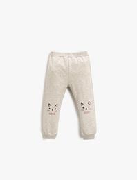 Kedi Baskılı Eşofman Altı Beli Lastikli