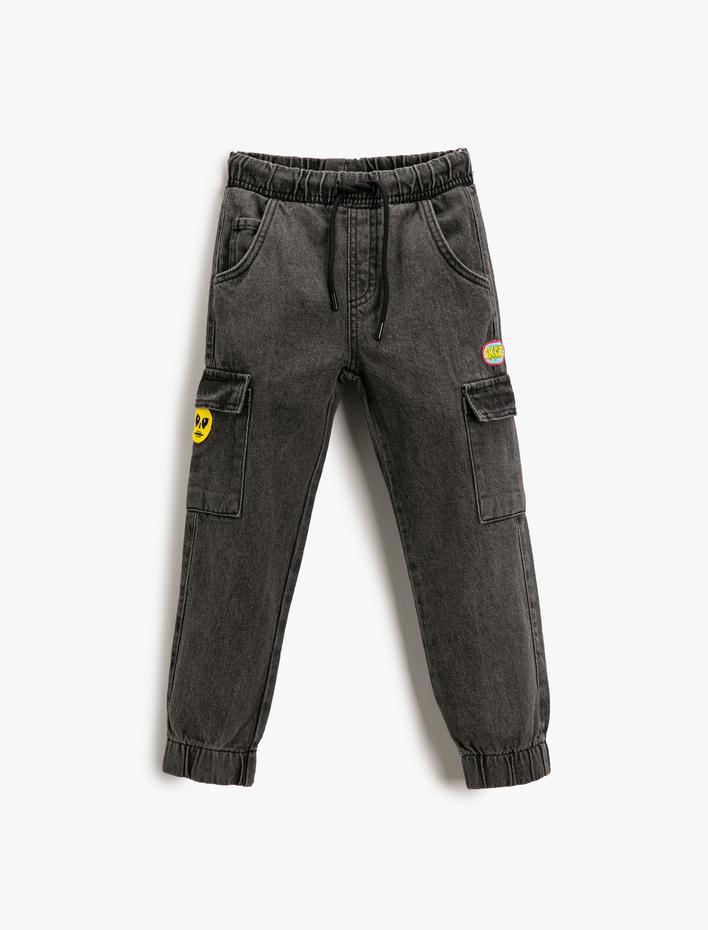 Erkek Çocuk Kargo Kot Pantolon Jogger Beli Lastikli Cepli Pamuklu - Jegging Jean