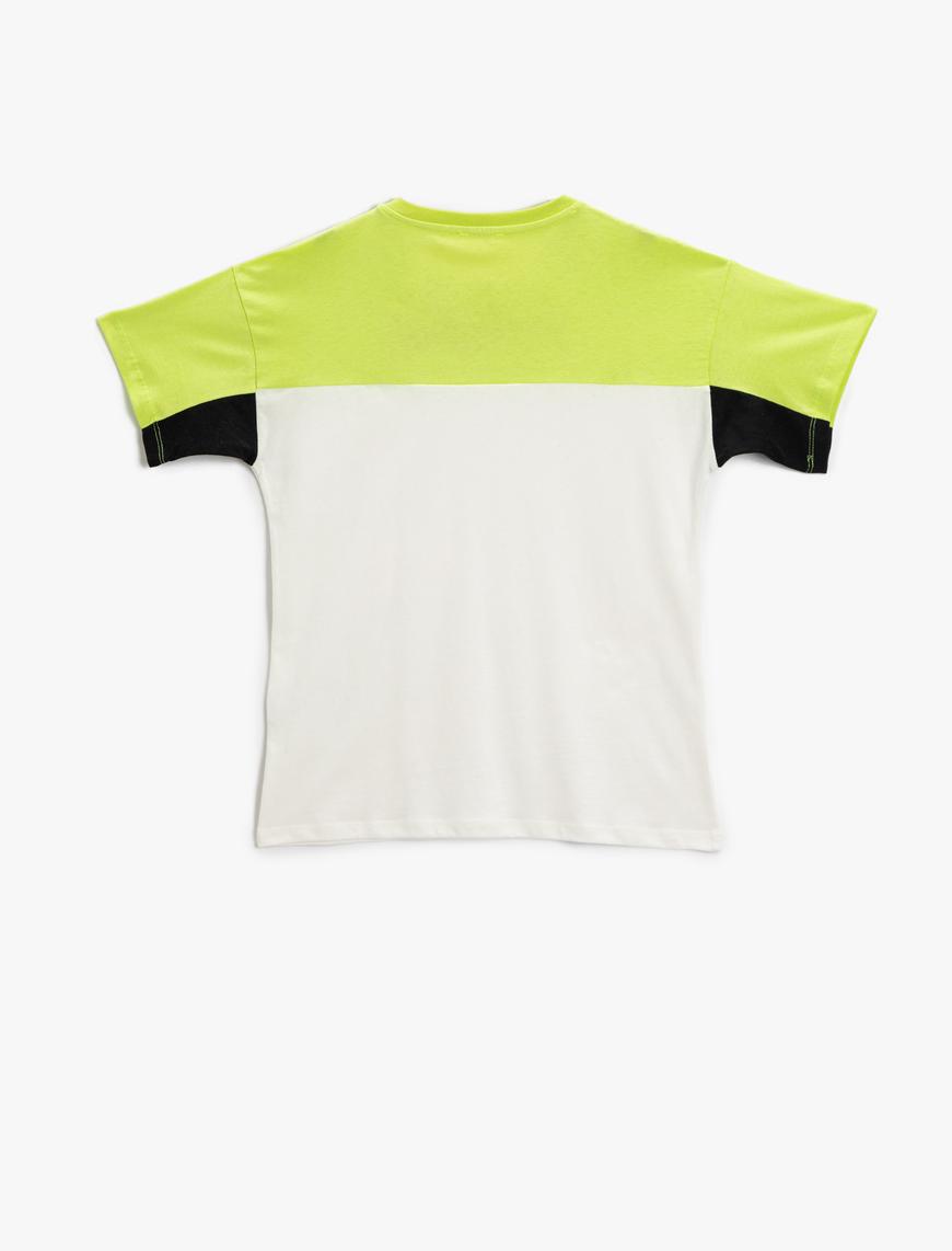  Erkek Çocuk Renk Bloklu Baskılı Tişört Pamuklu