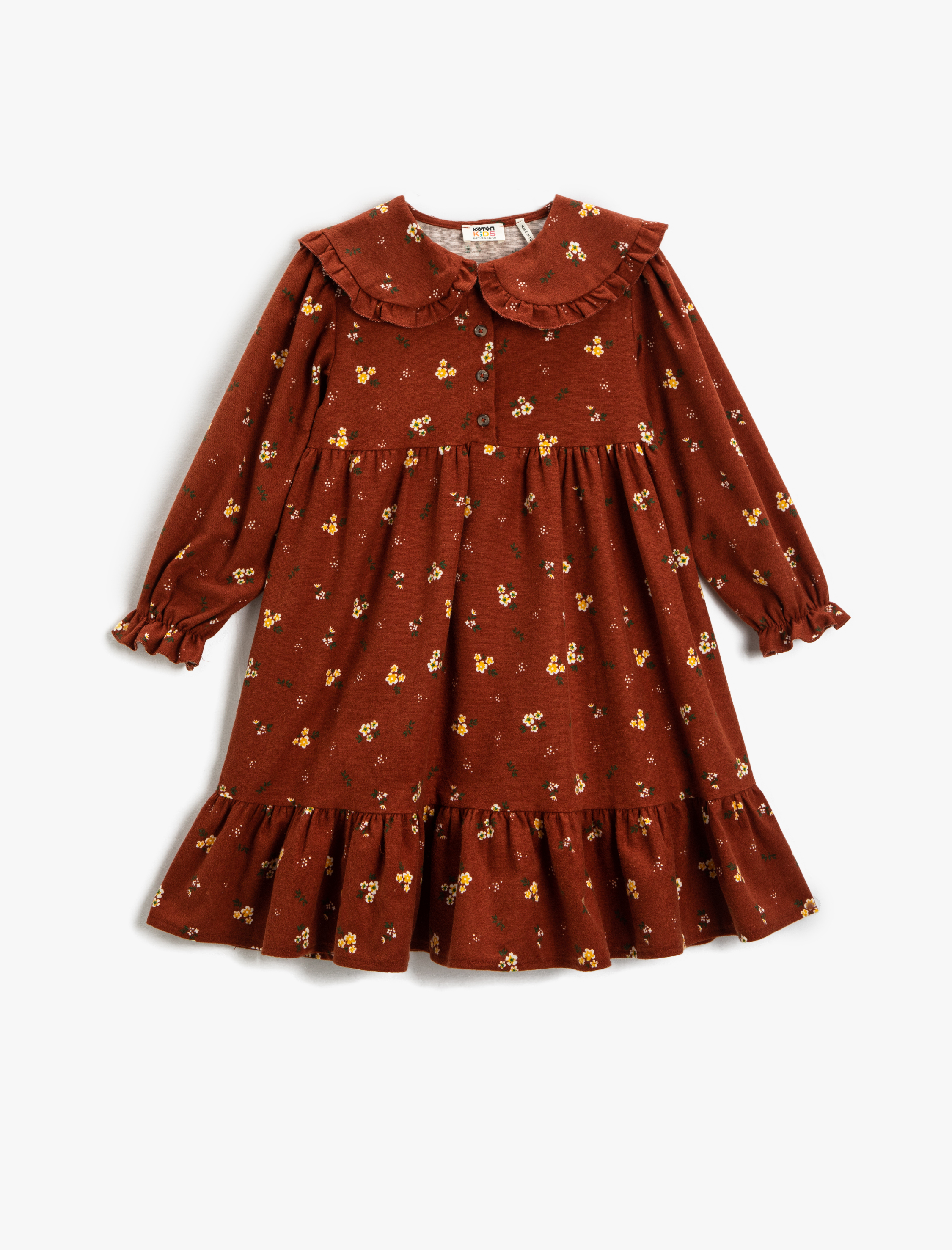  Kız Çocuk Çiçekli Elbise Uzun Kollu Pamuklu