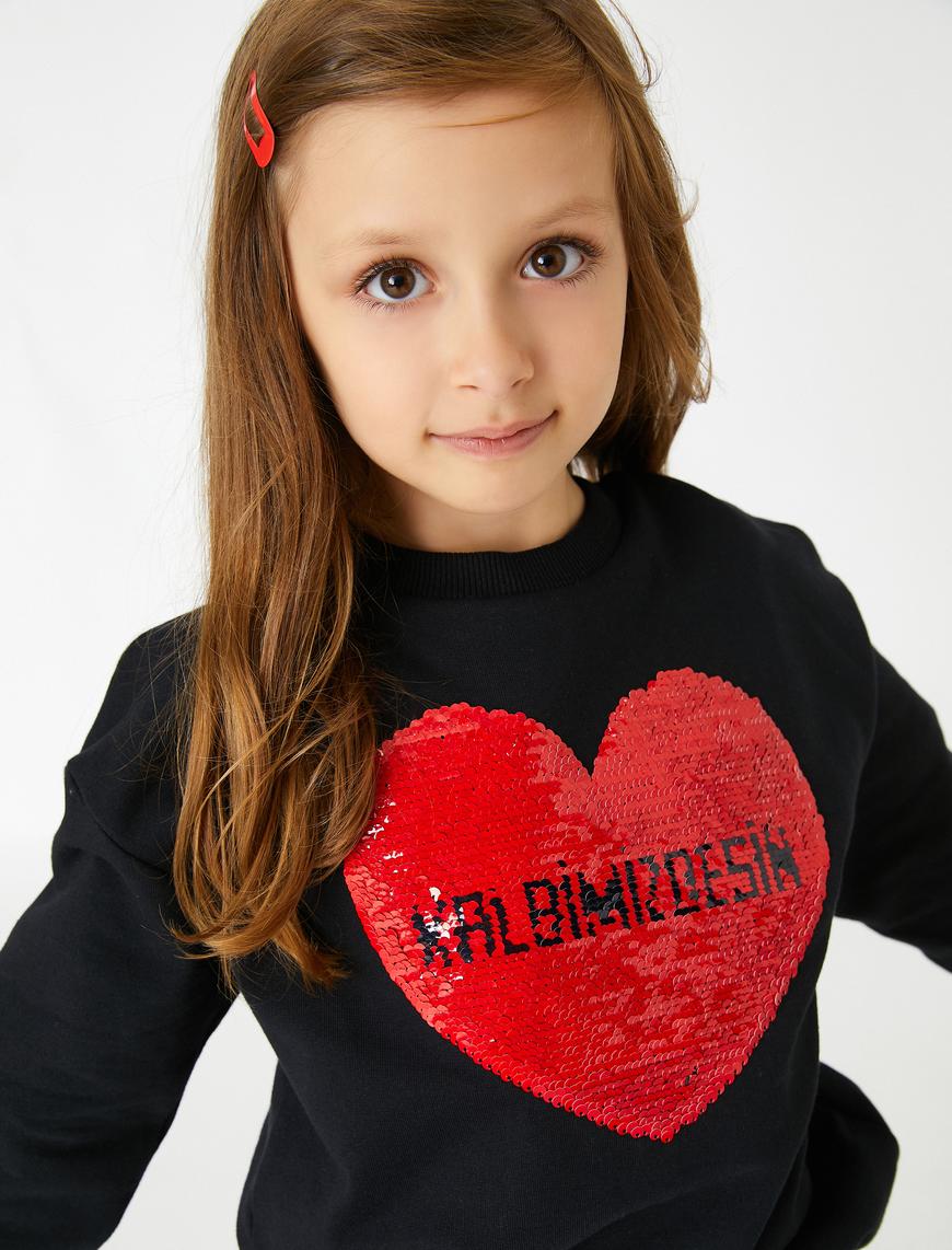  Kız Çocuk Atatürk Baskılı Çift Taraflı Pul Payet İşlemeli Sweatshirt