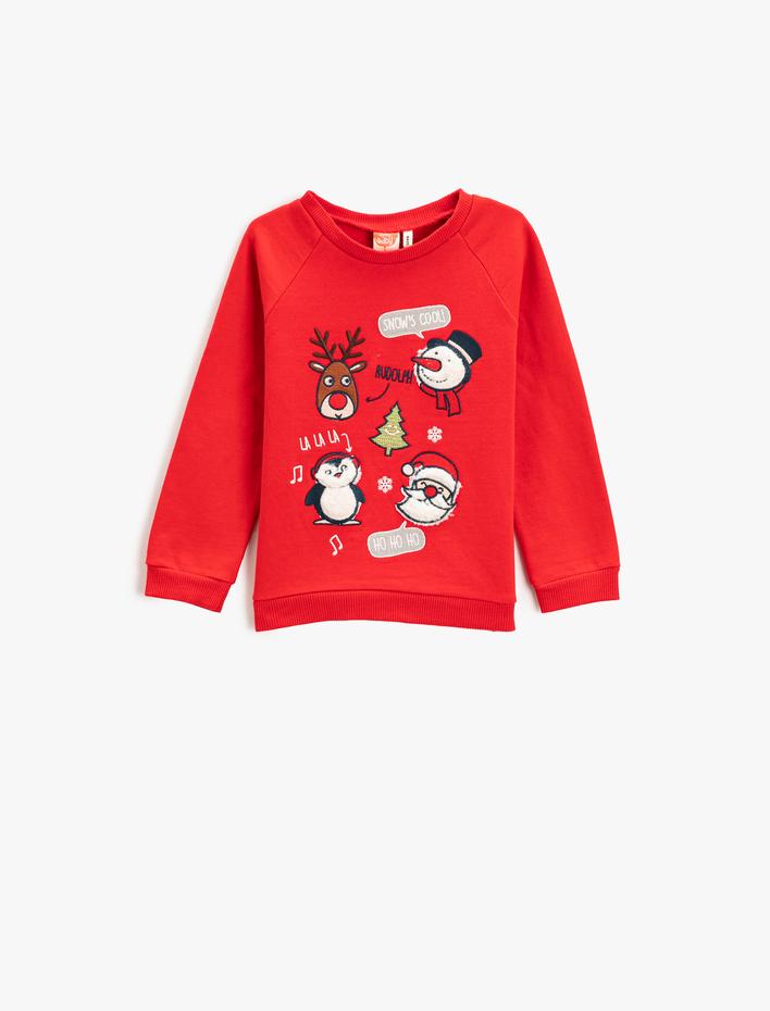 Erkek Bebek Yeni Yıl Temalı Baskılı Sweatshirt Pamuklu