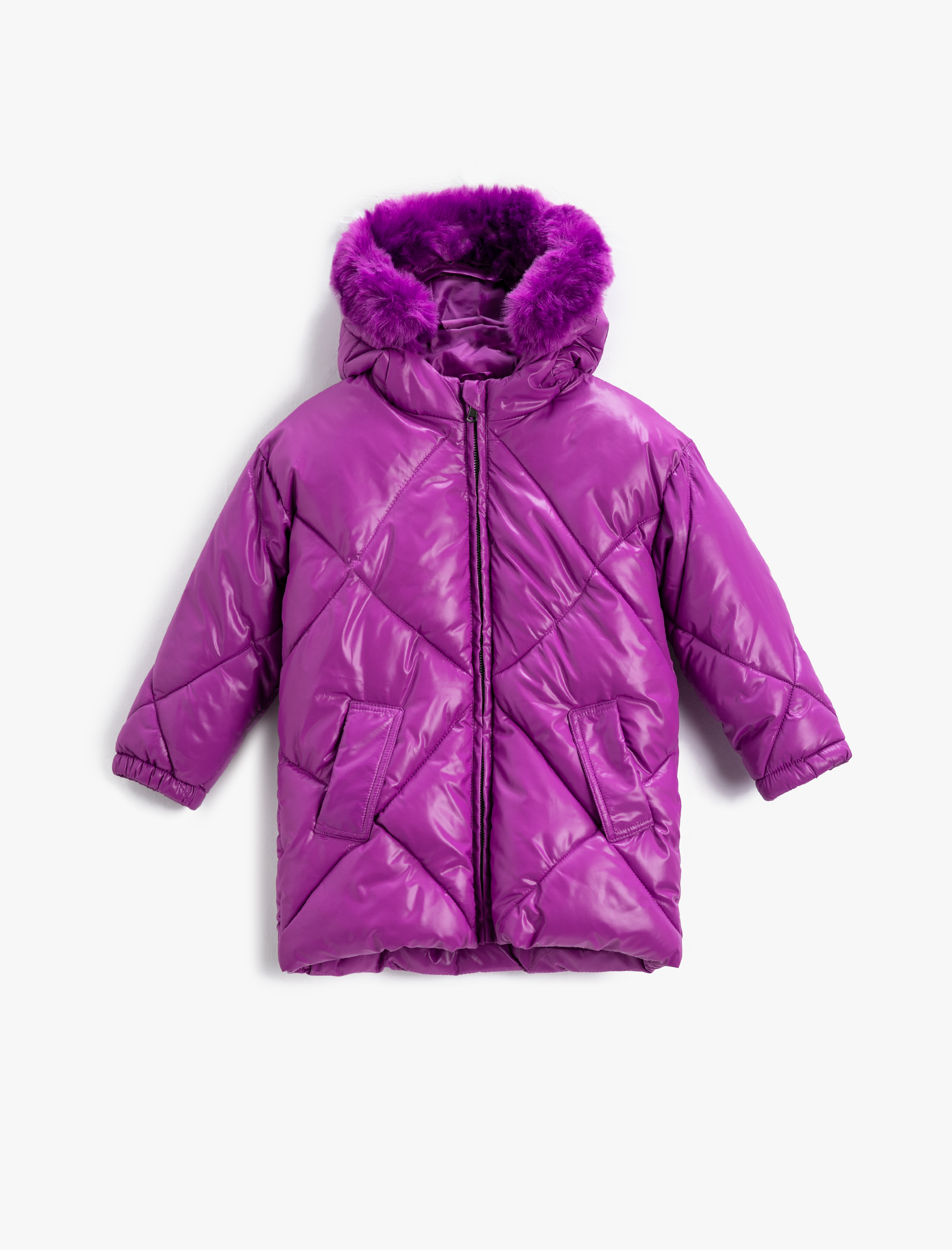  Kız Çocuk Kapitone Şişme Uzun Mont İçi Polar Astarlı