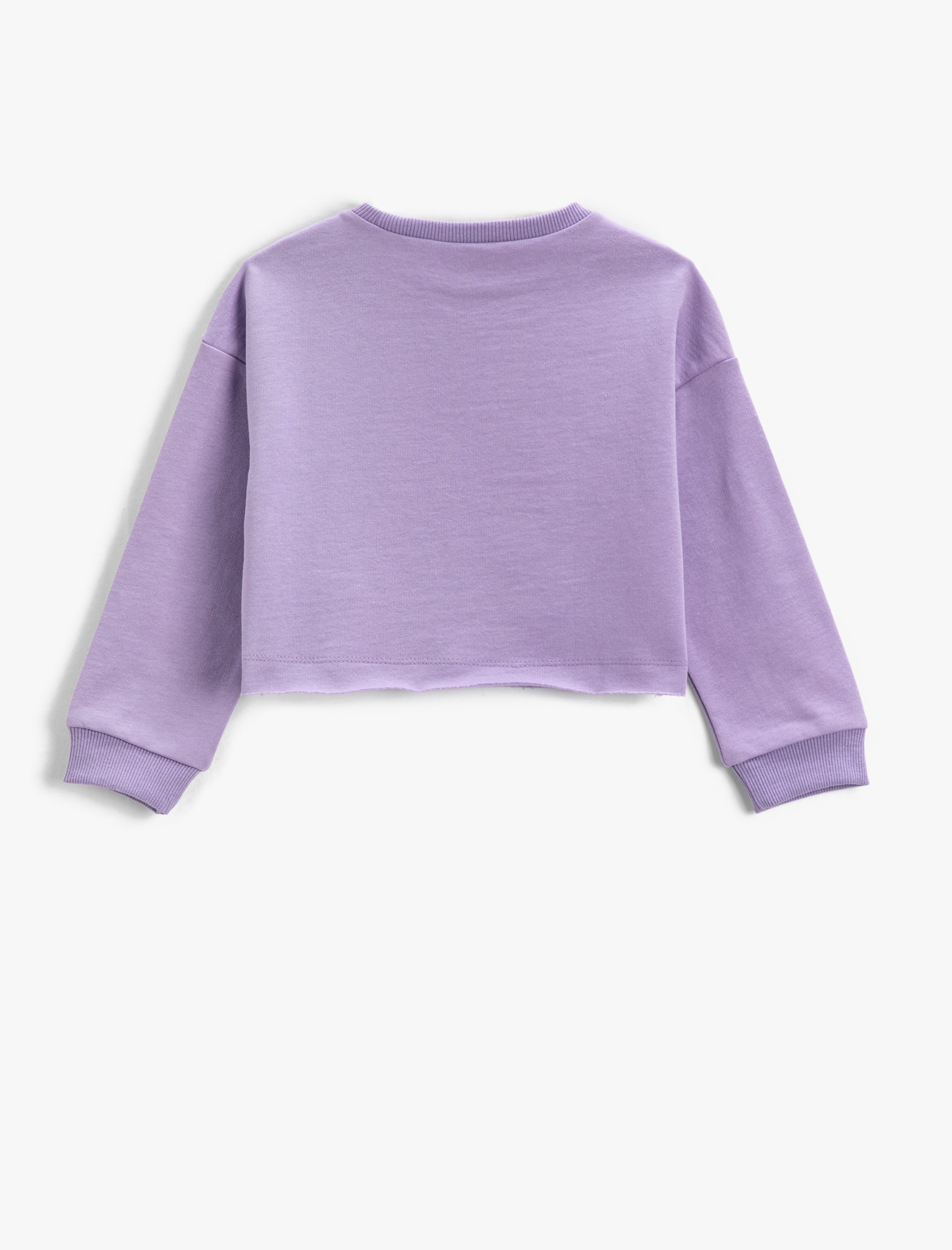  Kız Çocuk Crop Sweatshirt Baskılı Bisiklet Yaka