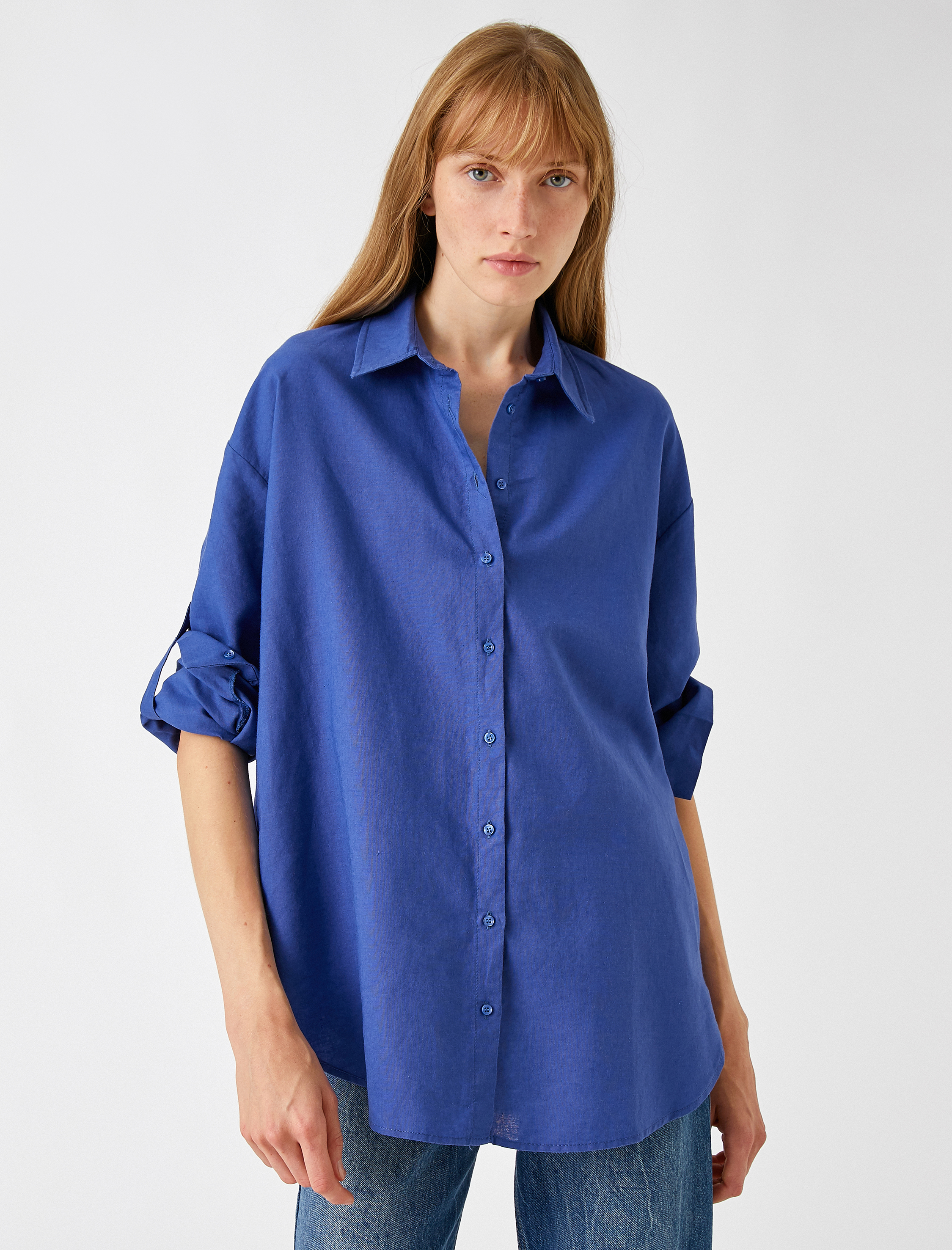   Oversize Gömlek Keten Görünümlü