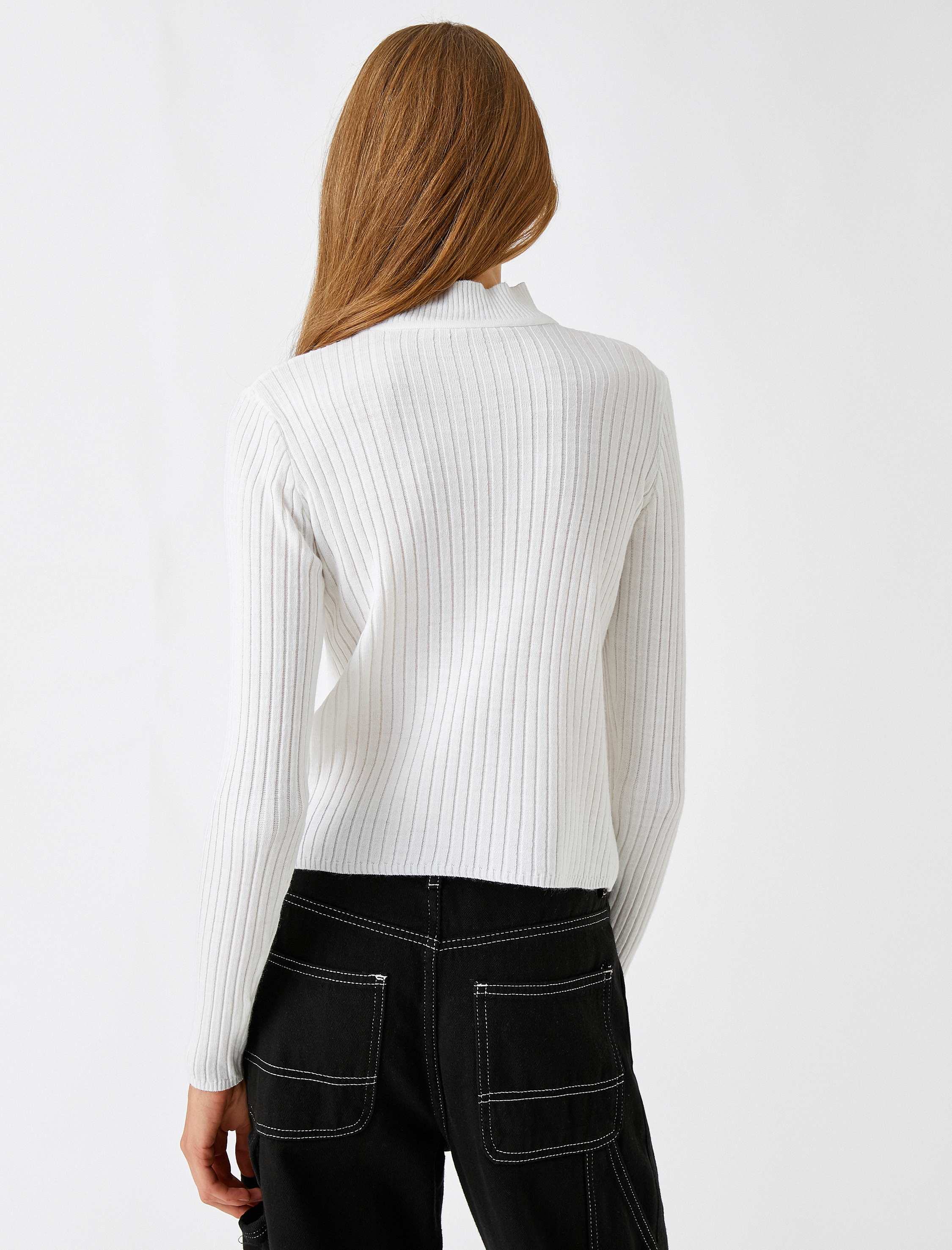   Ribanalı Triko Kazak Dik Yaka Kaşmir Dokulu