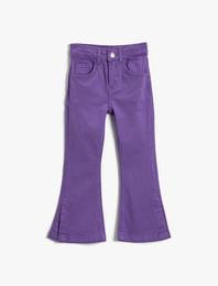 İspanyol Paça Kot Pantolon Yırtmaç Detaylı - Flare Jean
