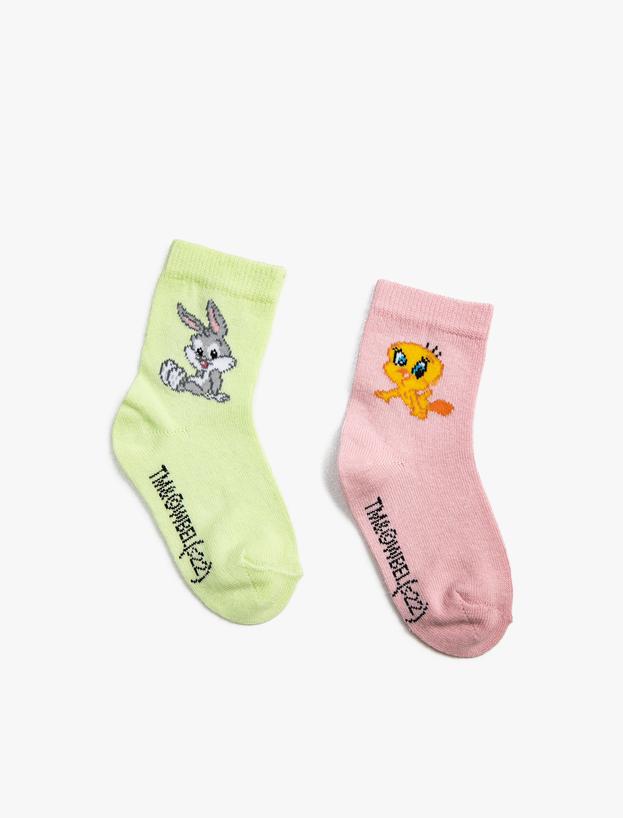  Kız Bebek 2'li Bugs Bunny ve Tweety Baskılı Çorap Lisanslı