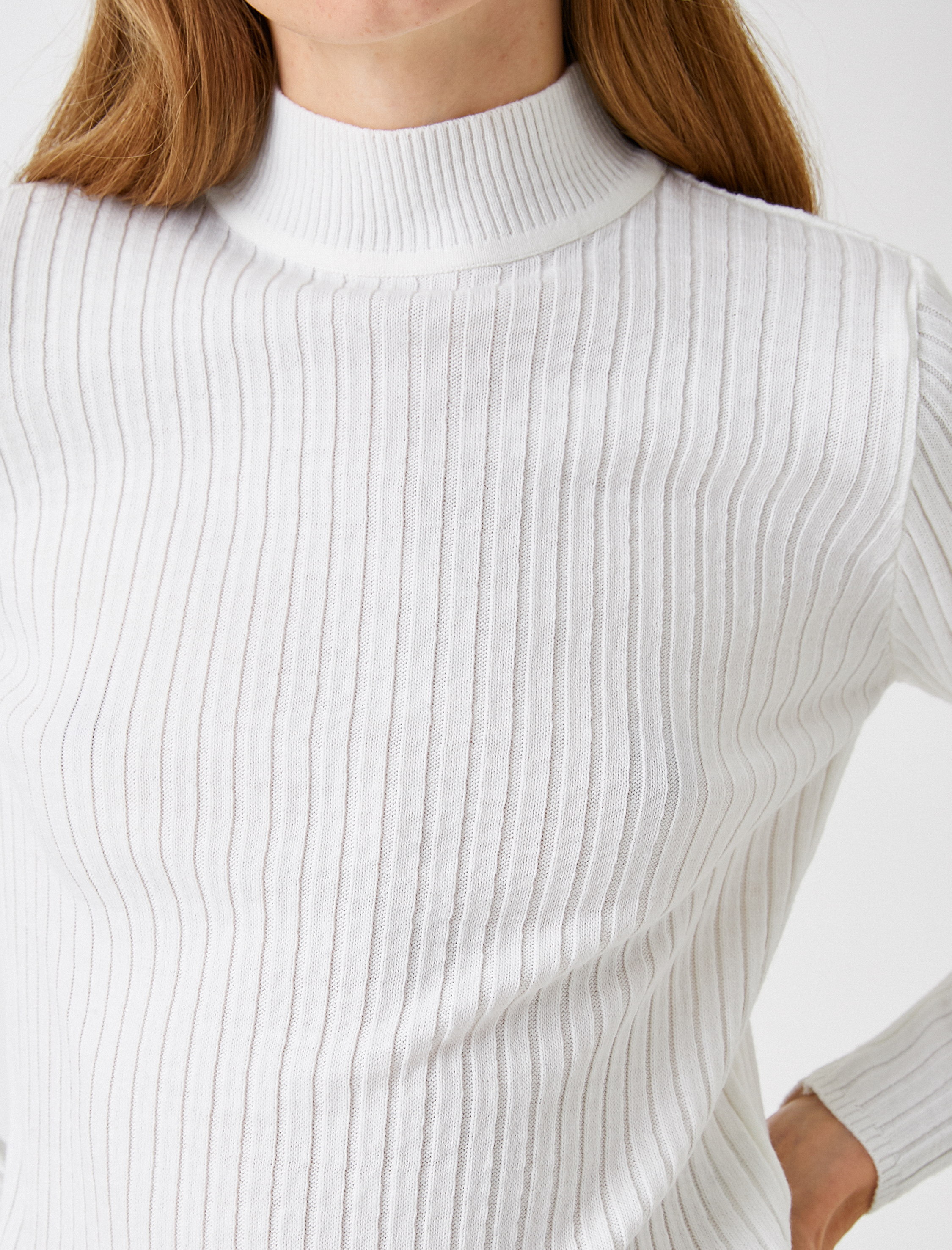   Ribanalı Triko Kazak Dik Yaka Kaşmir Dokulu