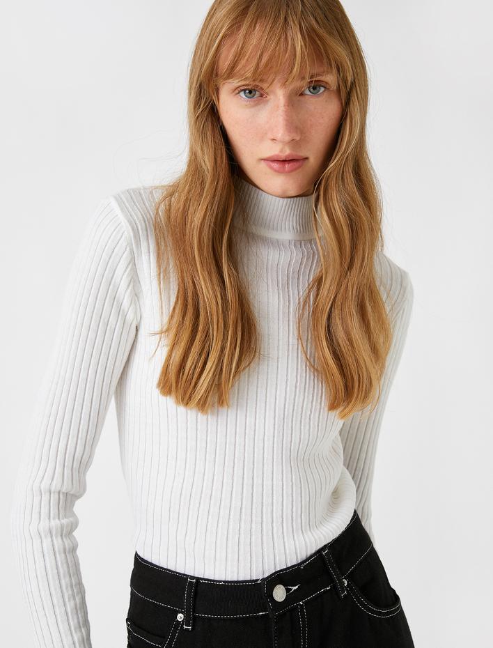  Ribanalı Triko Kazak Dik Yaka Kaşmir Dokulu