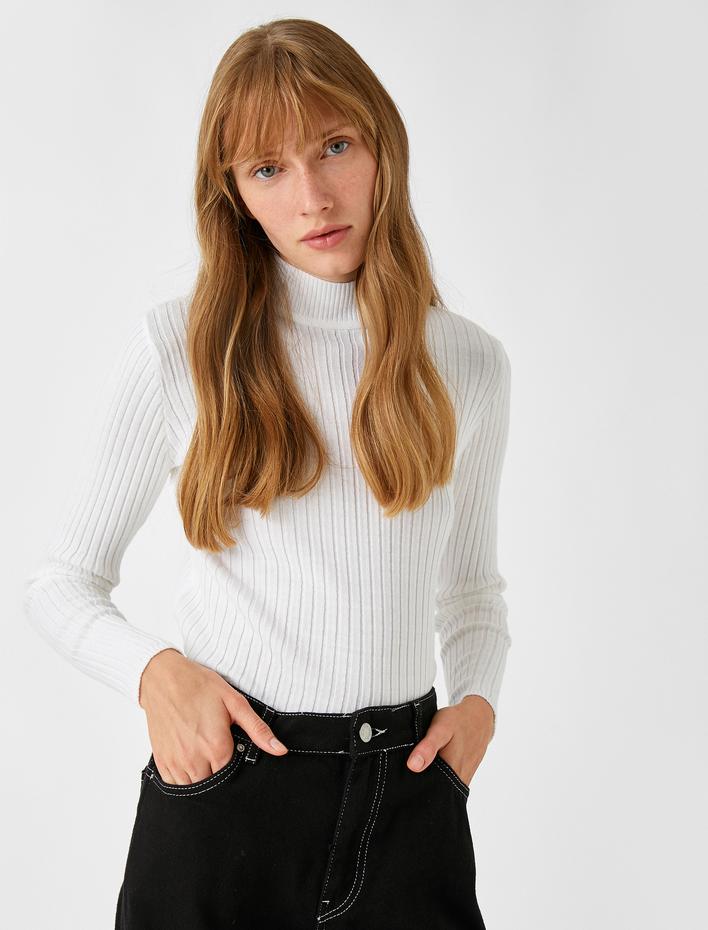  Ribanalı Triko Kazak Dik Yaka Kaşmir Dokulu