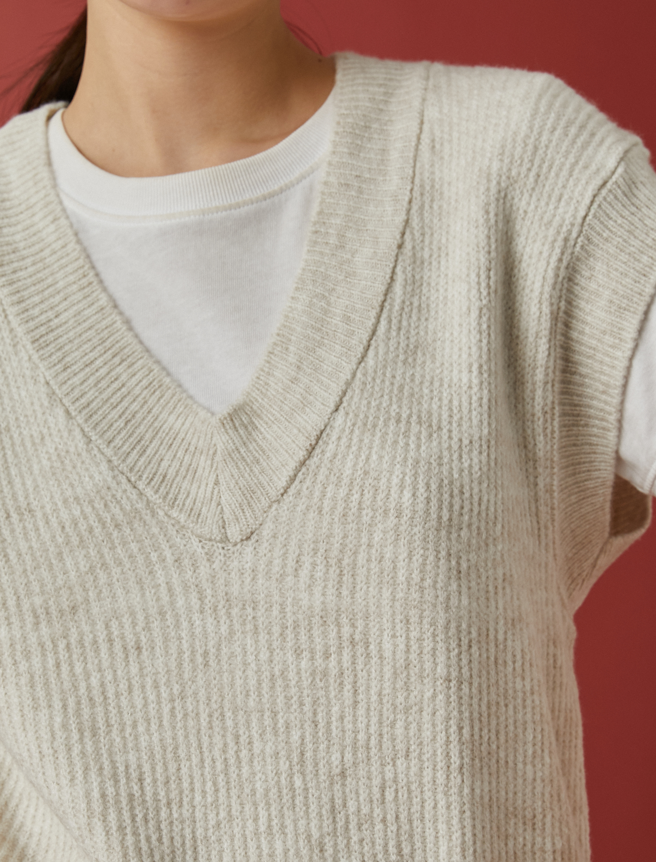   Örgü Süveter V Yaka Kolsuz