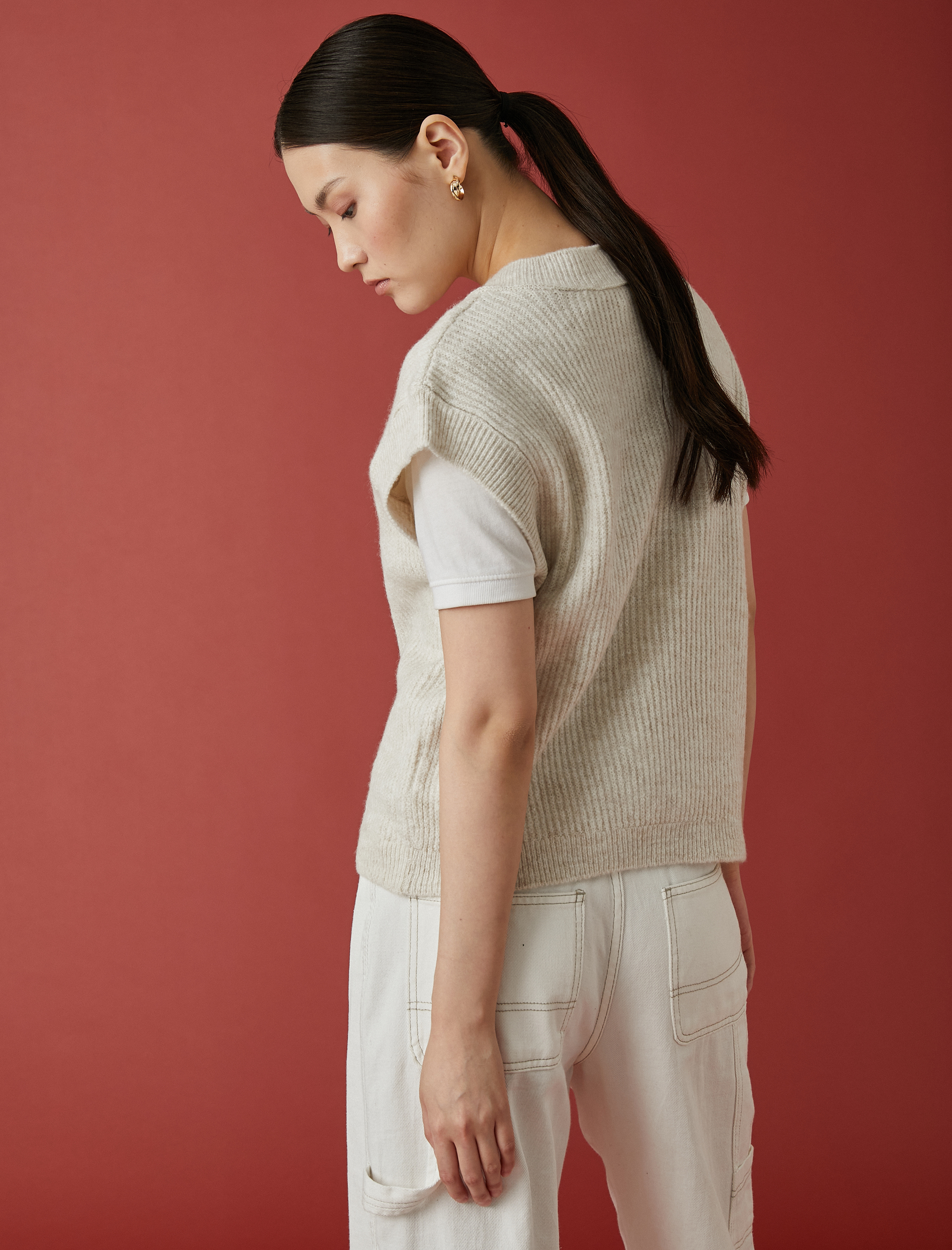   Örgü Süveter V Yaka Kolsuz