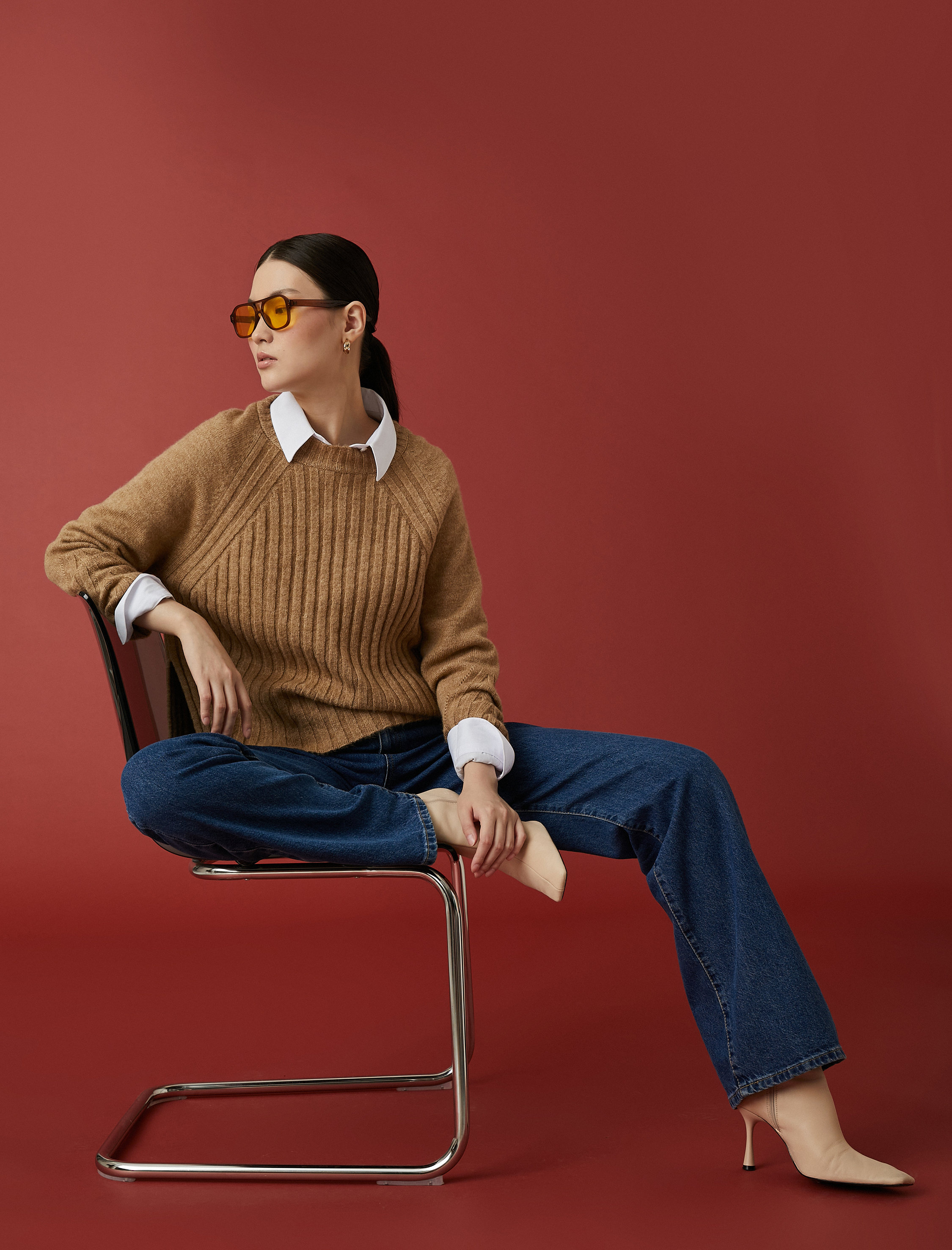   Örgü Kazak Bisiklet Yaka Uzun Kollu