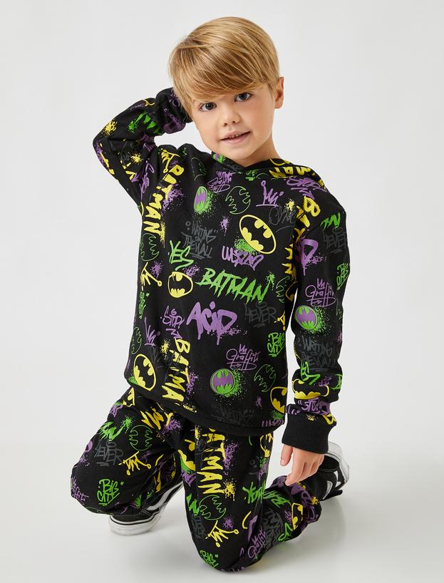  Erkek Çocuk Batman Baskılı Lisanslı Kapüşonlu Sweatshirt