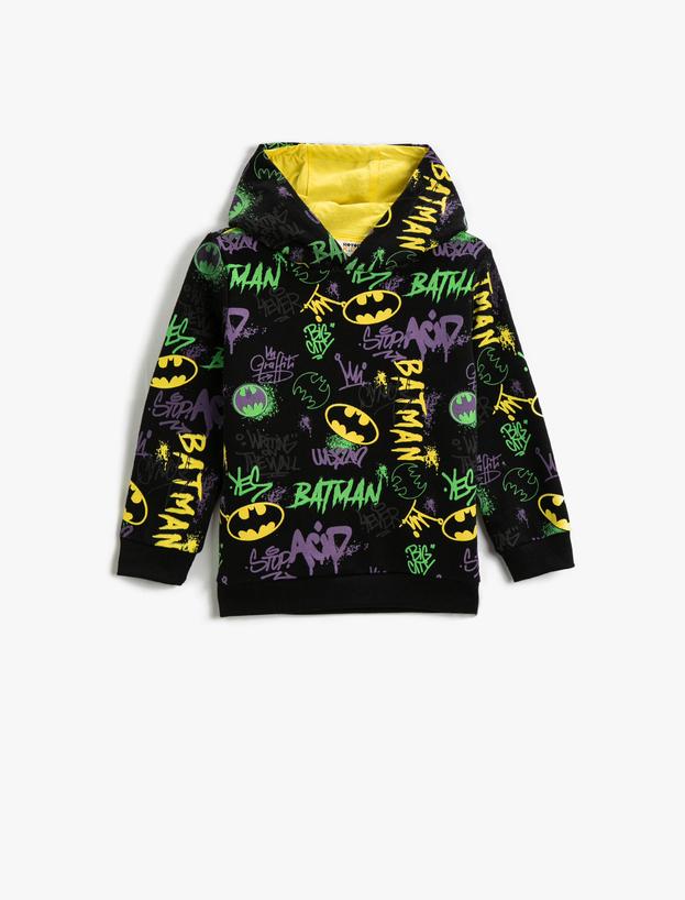  Erkek Çocuk Batman Baskılı Lisanslı Kapüşonlu Sweatshirt